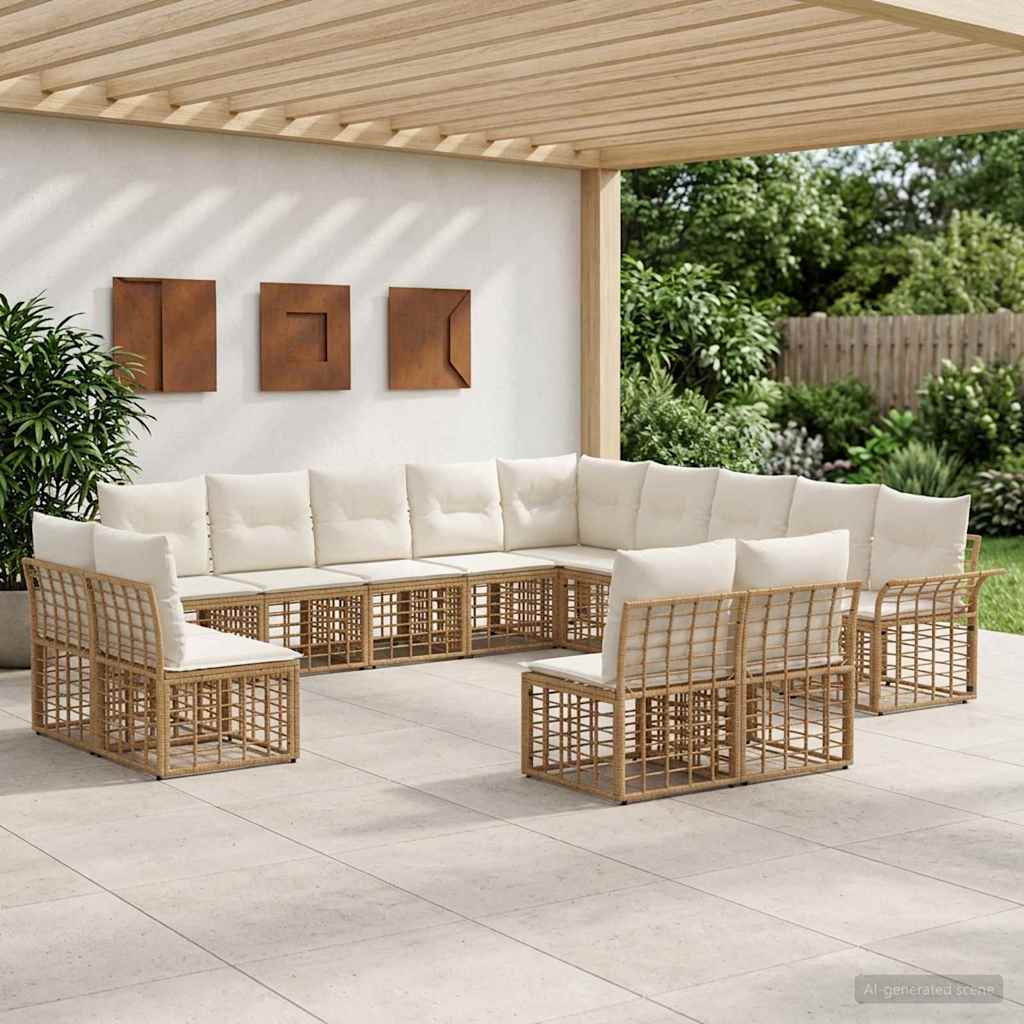 Buiten bankenset 13 pcs Natuurlijk en Crème Wit Polyester – afbeelding 1