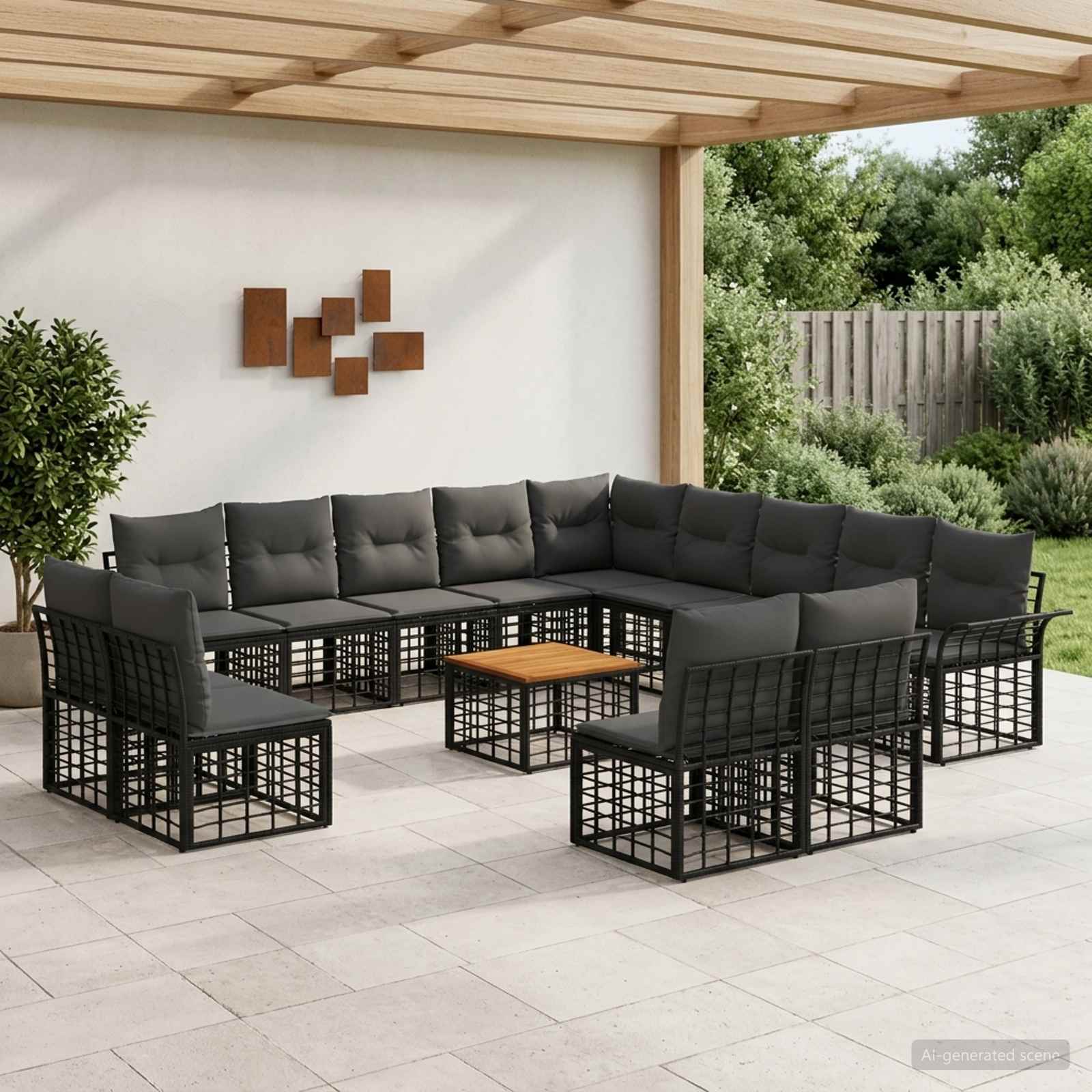 Buiten bankenset 14 pcs Zwart en Donkergrijs Polyester – afbeelding 1