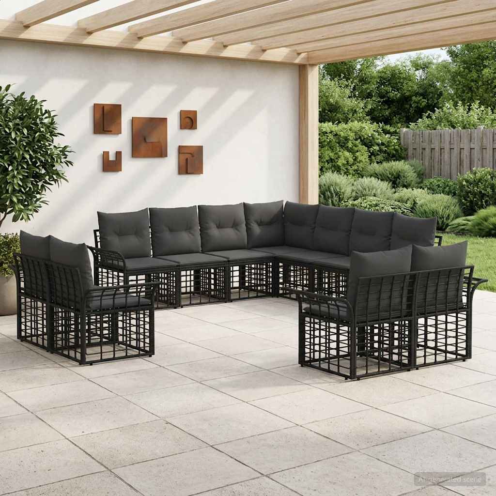 Buiten bankenset 11 pcs Zwart en Donkergrijs Polyester