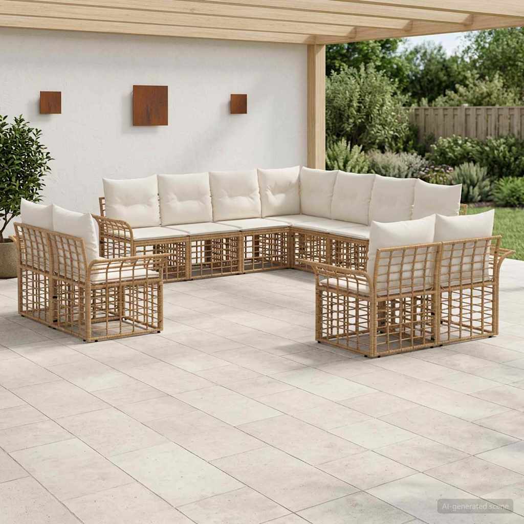 Buiten bankenset 11 pcs Natuurlijk en Crème Wit Polyester