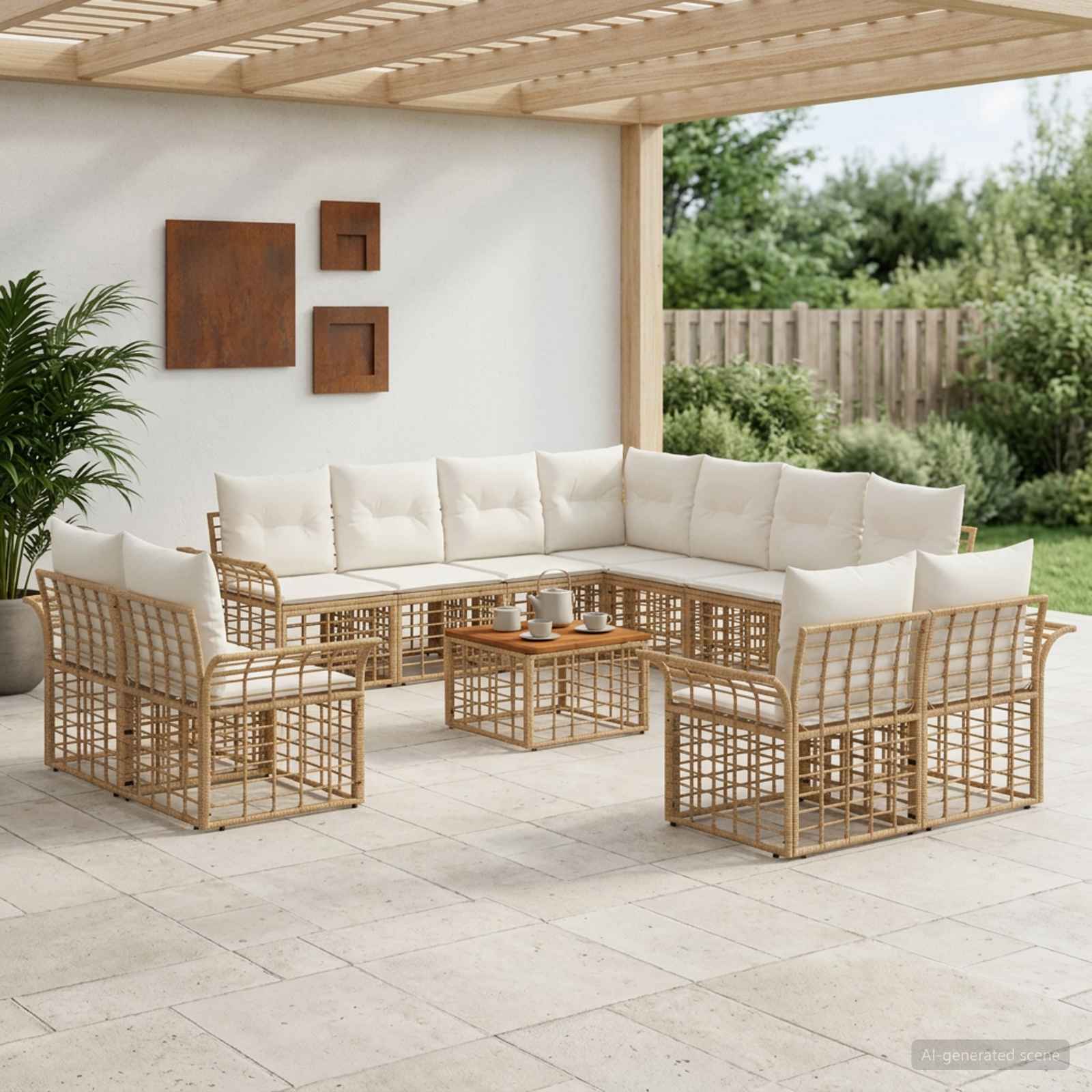 Buiten bankenset 12 pcs Natuurlijk en Crème Wit Polyester