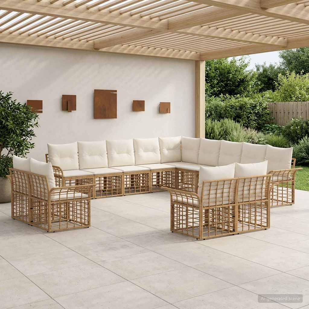 Buiten bankenset 13 pcs Natuurlijk en Crème Wit Polyester – afbeelding 1