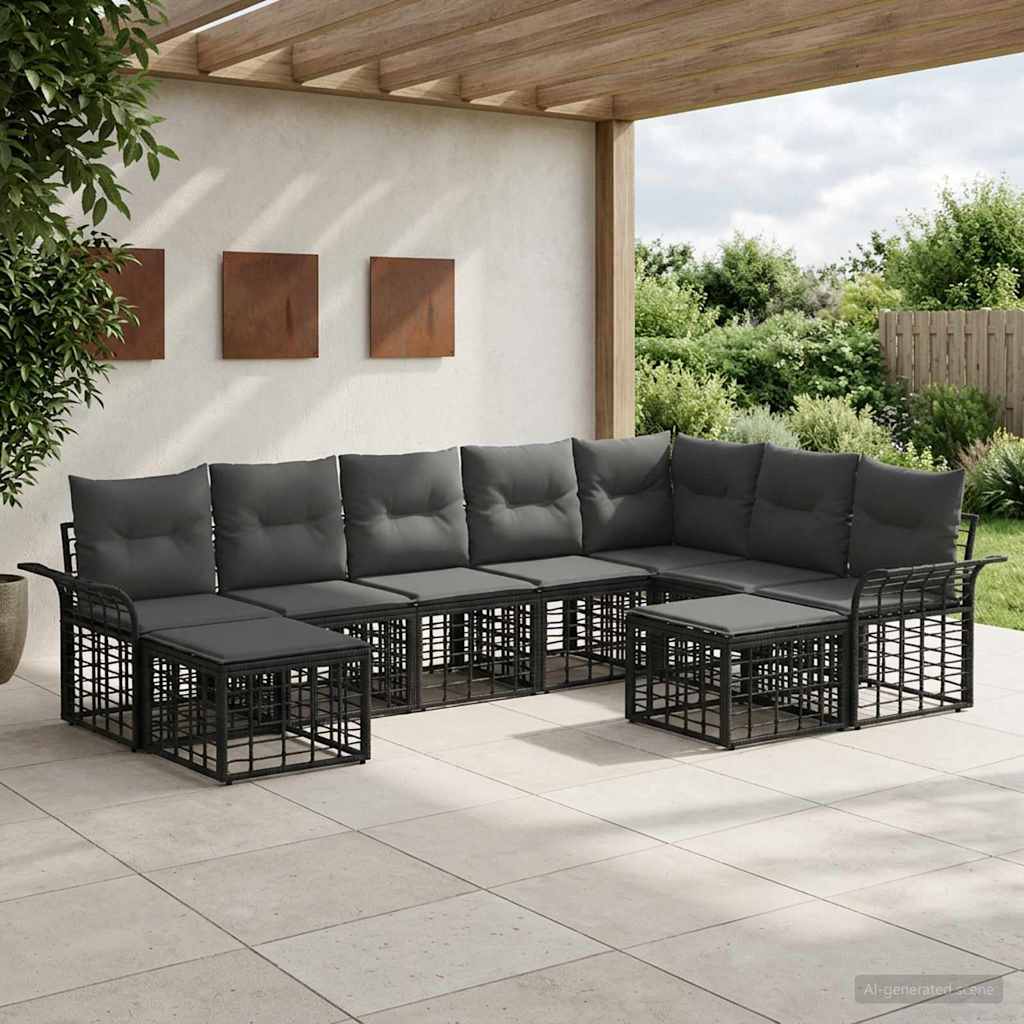 Buiten bankenset 9 pcs Zwart en Donkergrijs Polyester – afbeelding 1