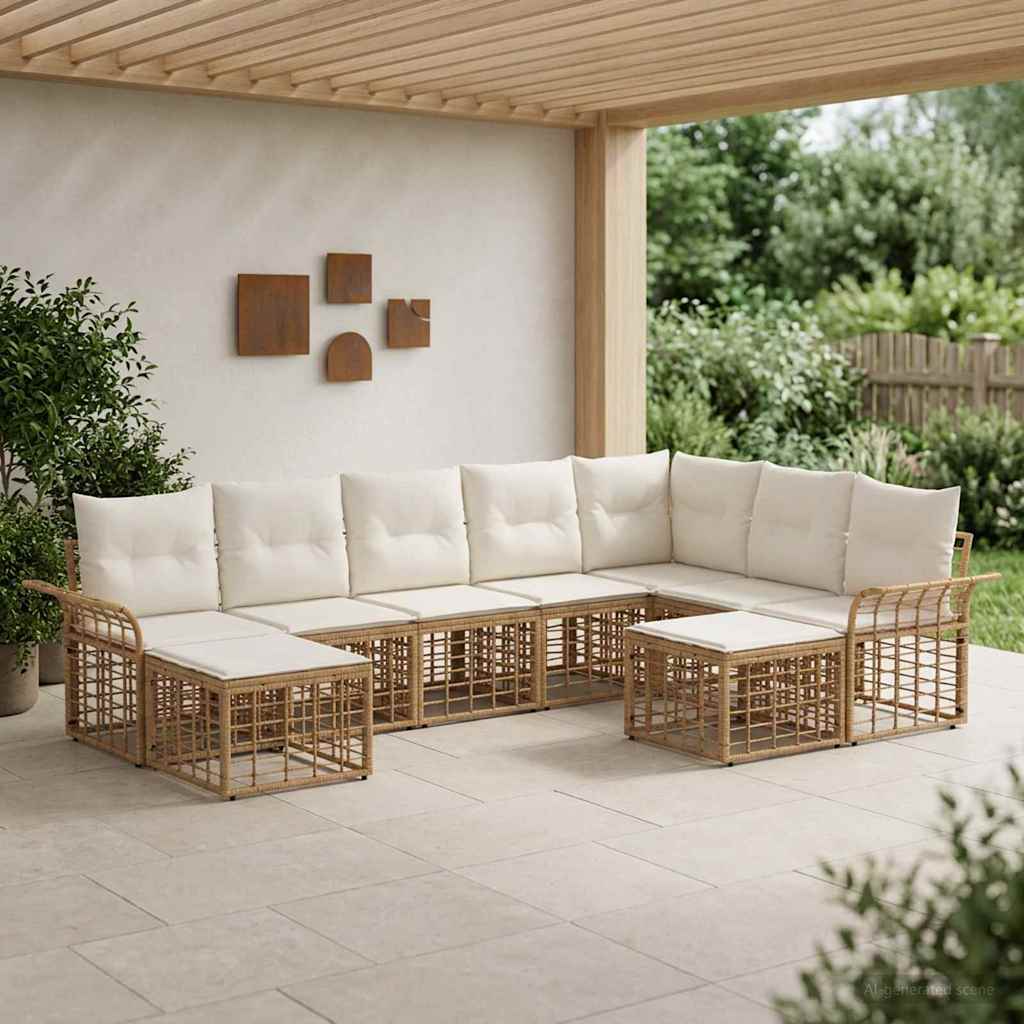 Buiten bankenset 9 pcs Natuurlijk en Crème Wit Polyester – afbeelding 1