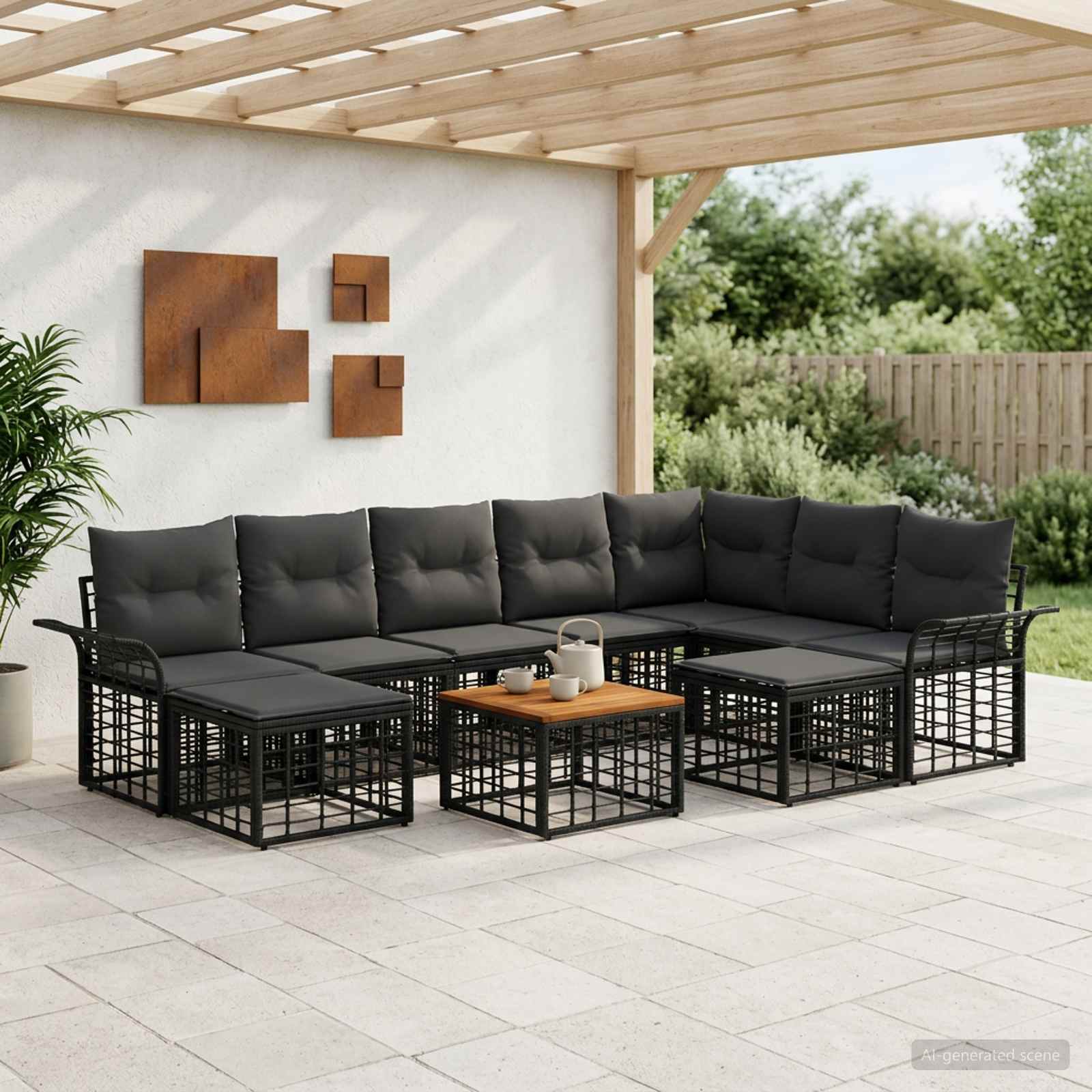 Buiten bankenset 10 pcs Zwart en Donkergrijs Polyester