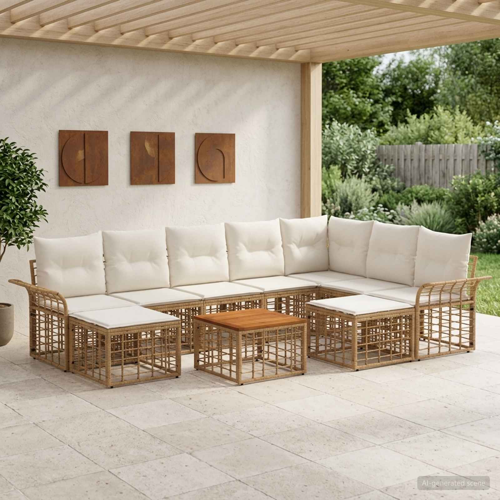Buiten bankenset 10 pcs Natuurlijk en Crème Wit Polyester – afbeelding 1