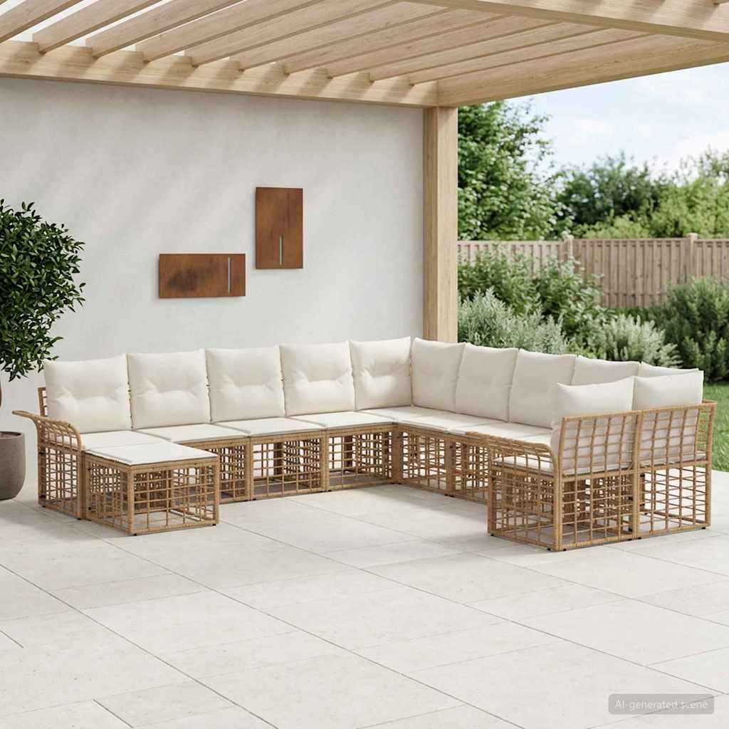 Buiten bankenset 11 pcs Natuurlijk en Crème Wit Polyester