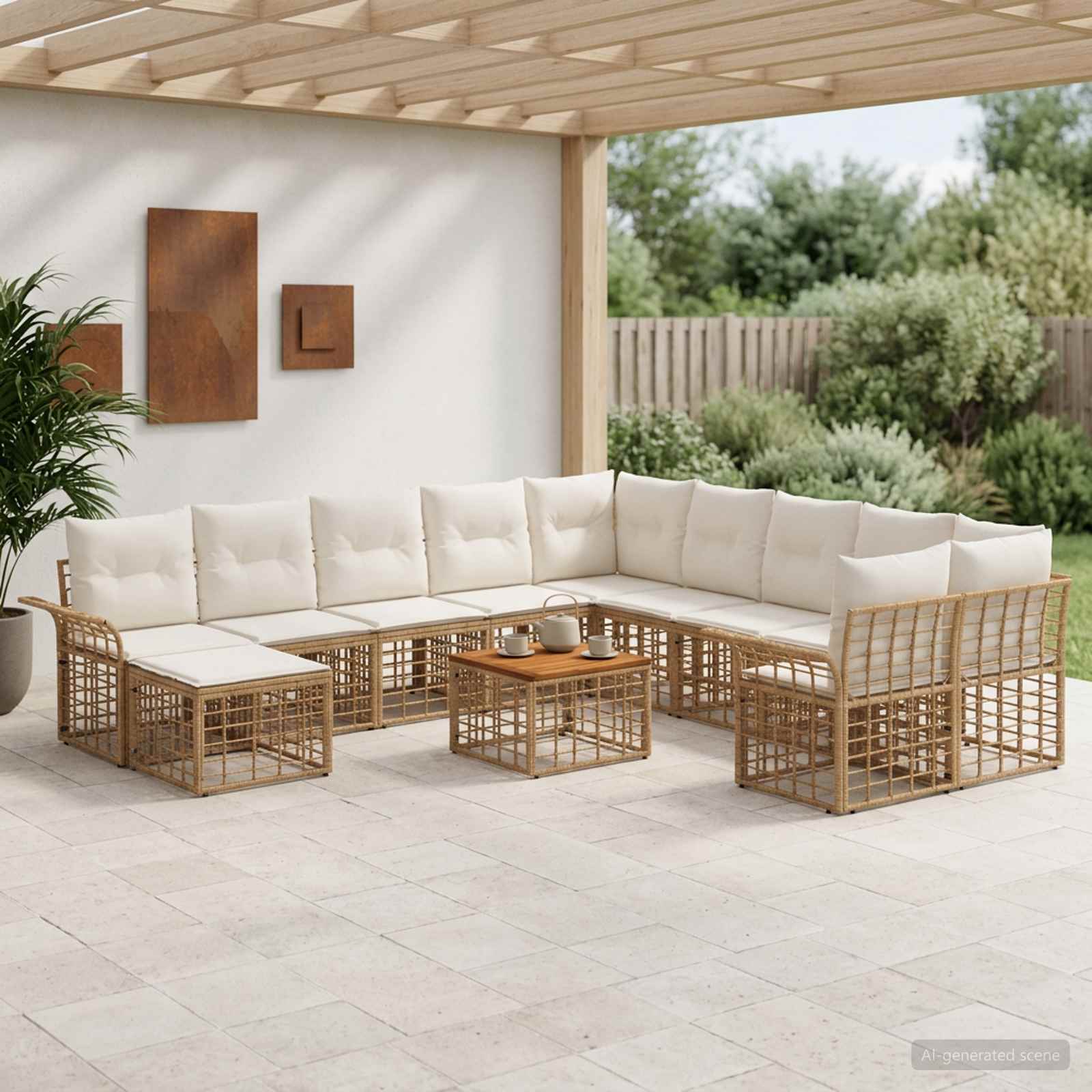 Buiten bankenset 12 pcs Natuurlijk en Crème Wit Polyester – afbeelding 1