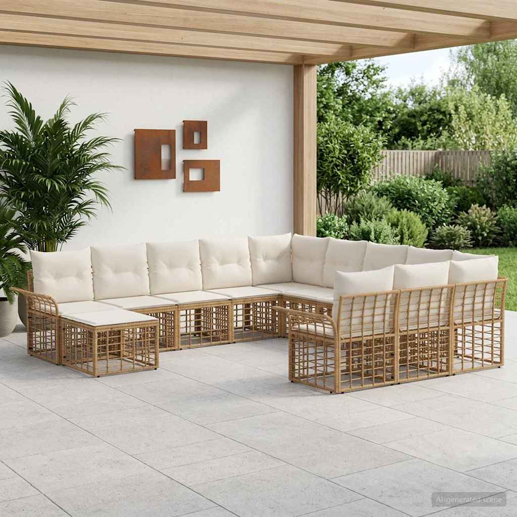 Tuinbankenset 12 pcs Natuurlijk en Crème Wit poly rattan – afbeelding 1