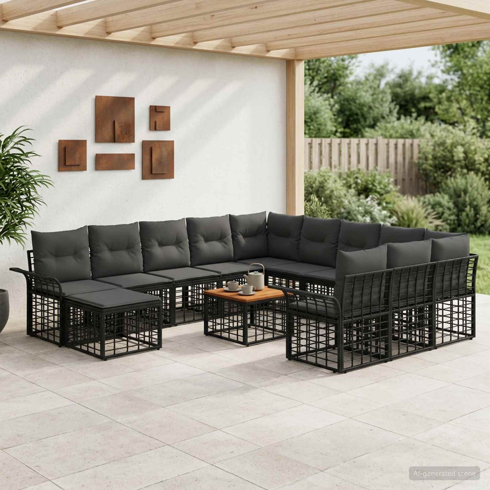 Tuin loungeset 13-delig Zwart en Donkergrijs polyrattan