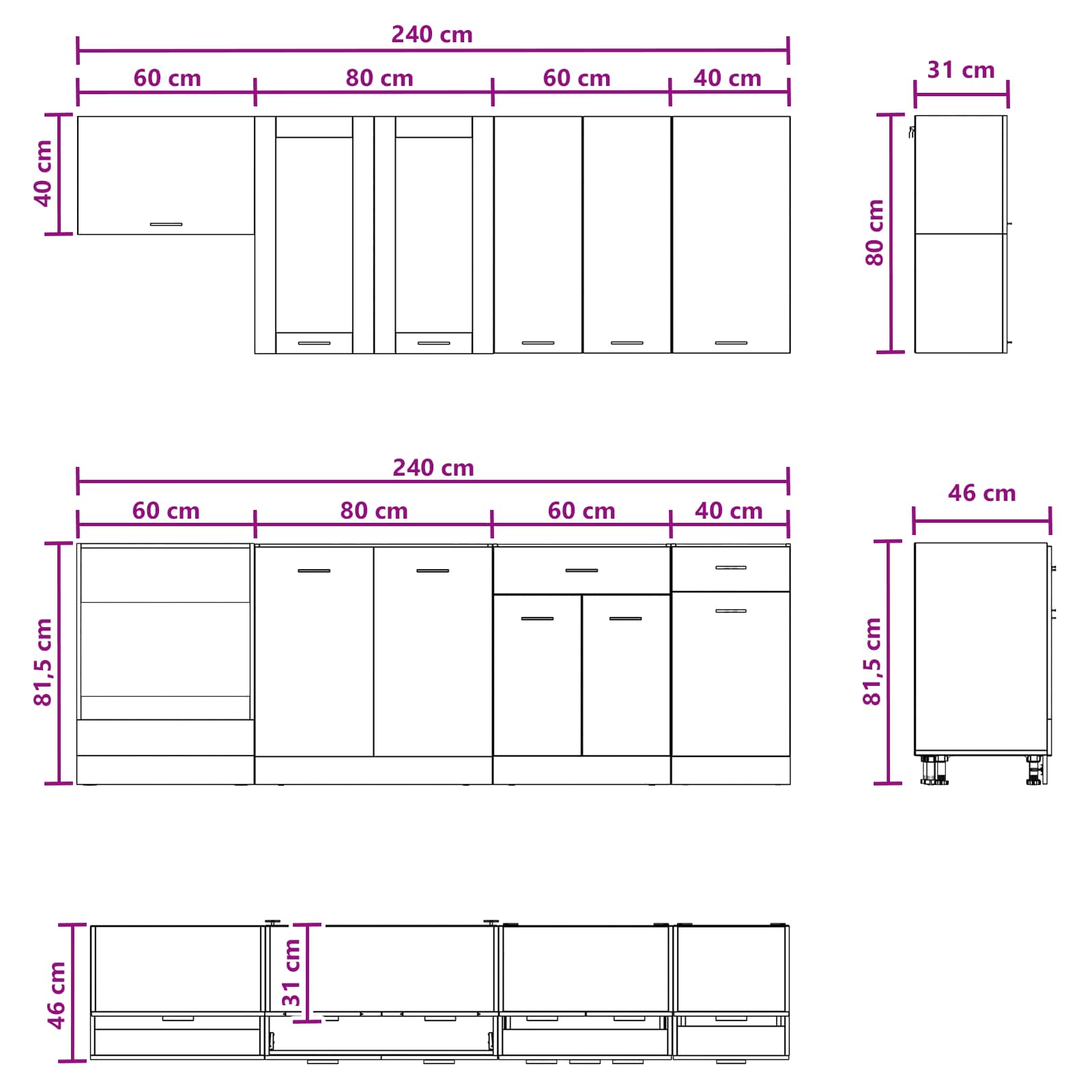 Keukenblok LYON 8 pcs Wit Bewerkt hout – afbeelding 8