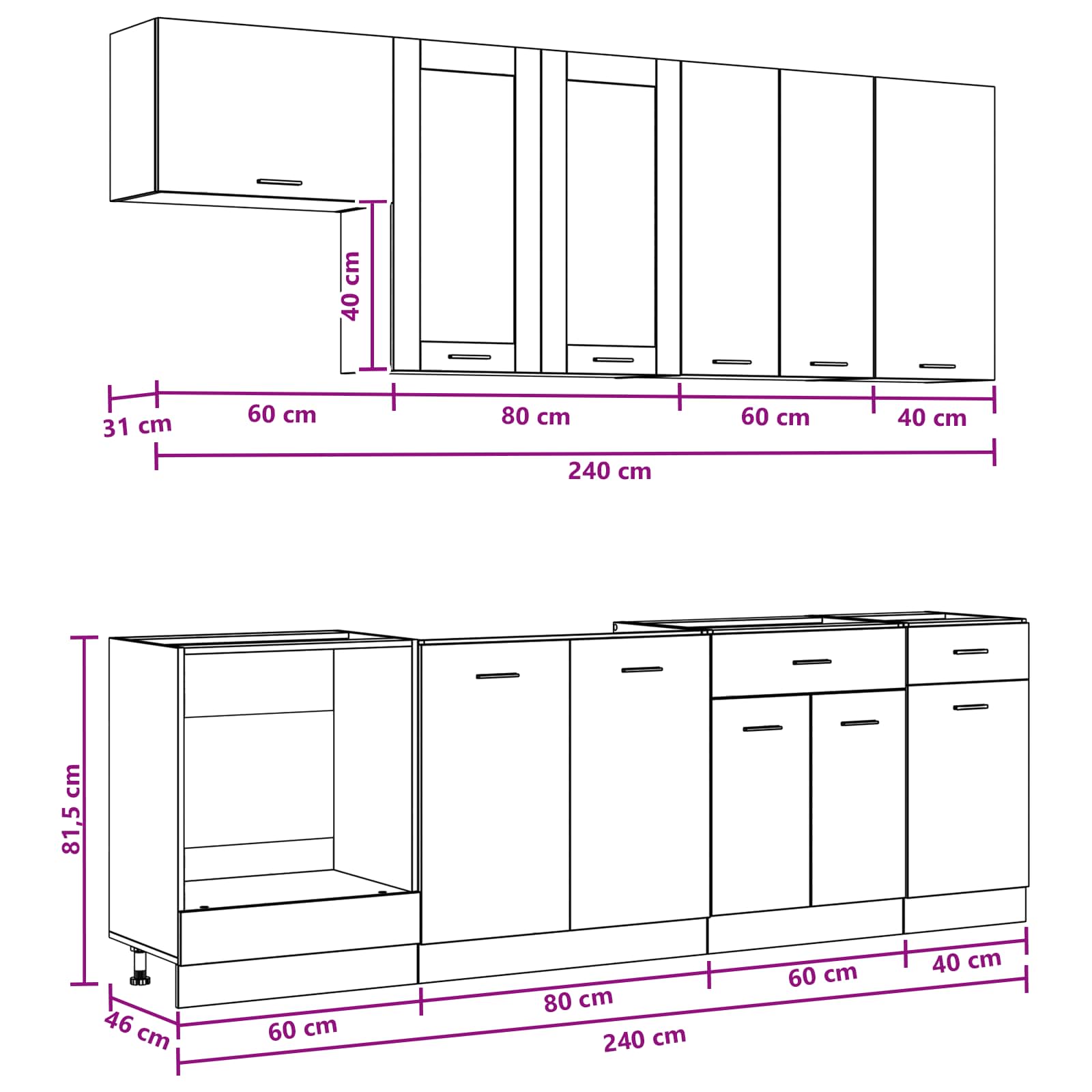 Keukenblok LYON 8 pcs Wit Bewerkt hout – afbeelding 9