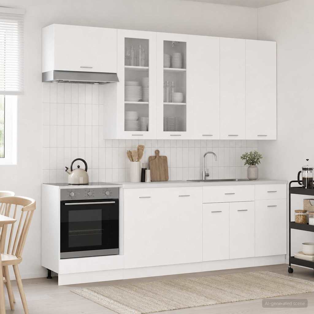 Keukenblok LYON 8 pcs Wit Bewerkt hout