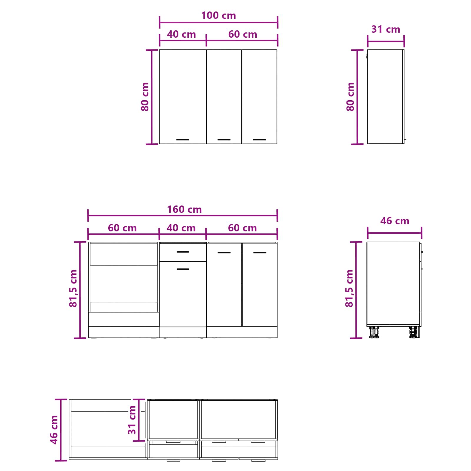 Keukenblok LYON 5 pcs Wit Bewerkt hout – afbeelding 7