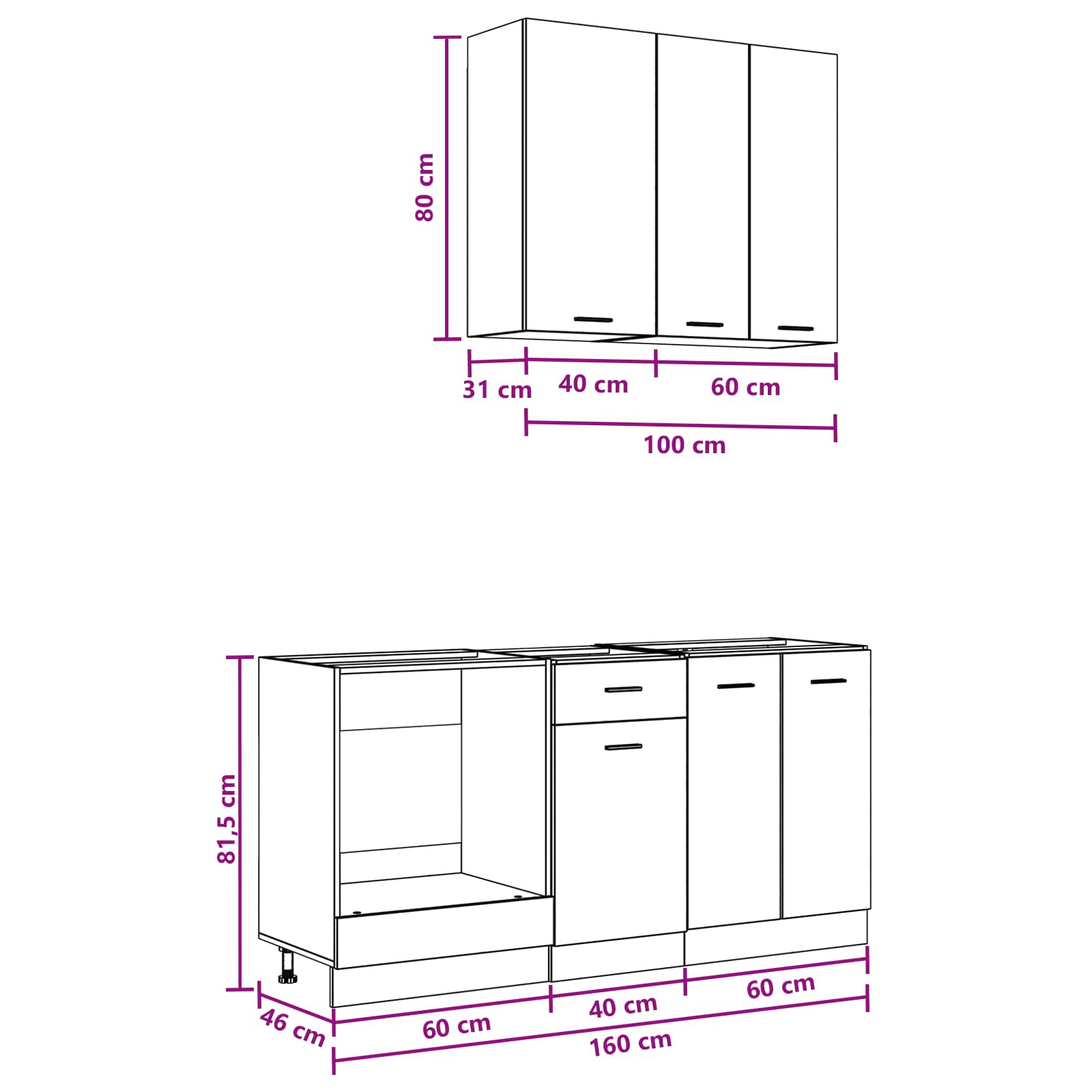 Keukenblok LYON 5 pcs Wit Bewerkt hout – afbeelding 8