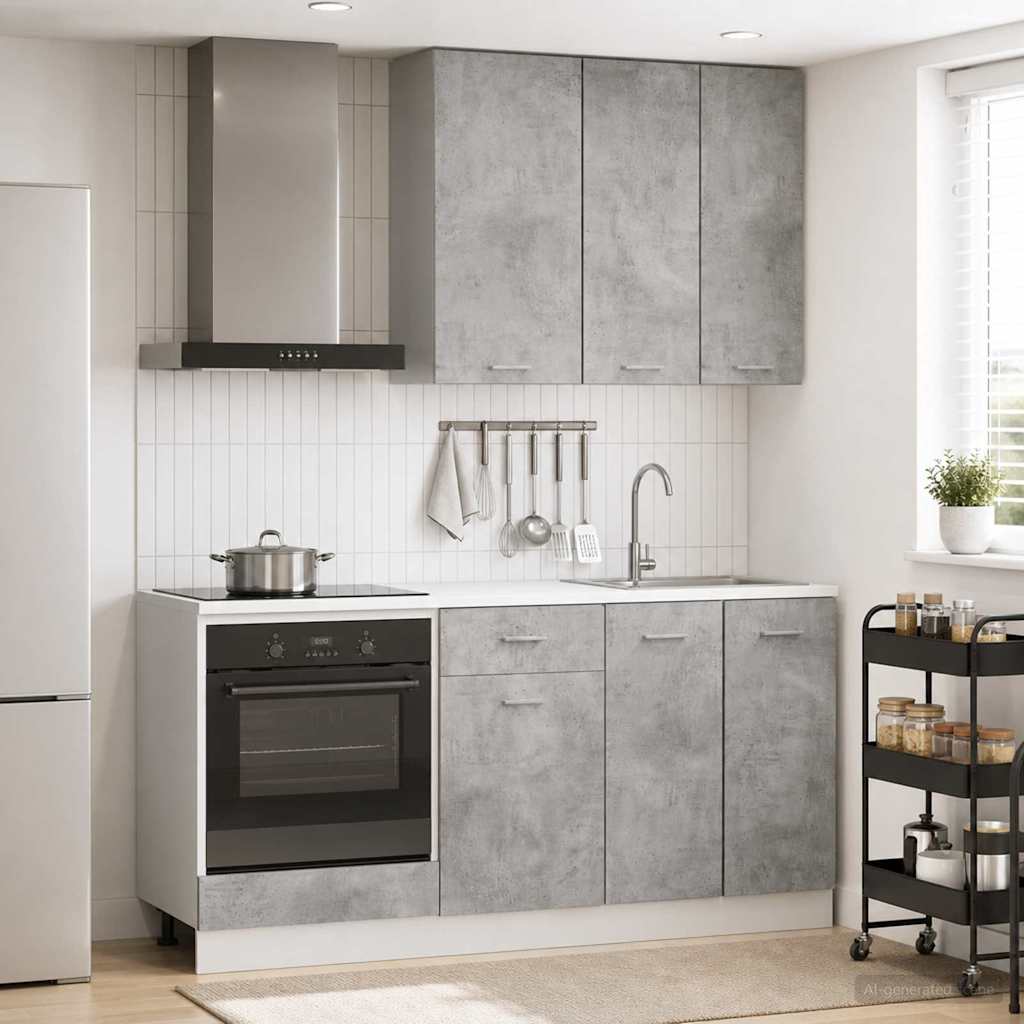 Keukenblok LYON 5 pcs Betongrijs Bewerkt hout