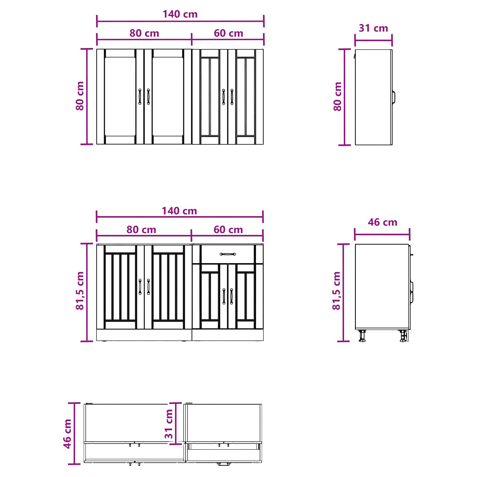 Keukenblok LUCCA 4 pcs Wit Bewerkt hout – afbeelding 6
