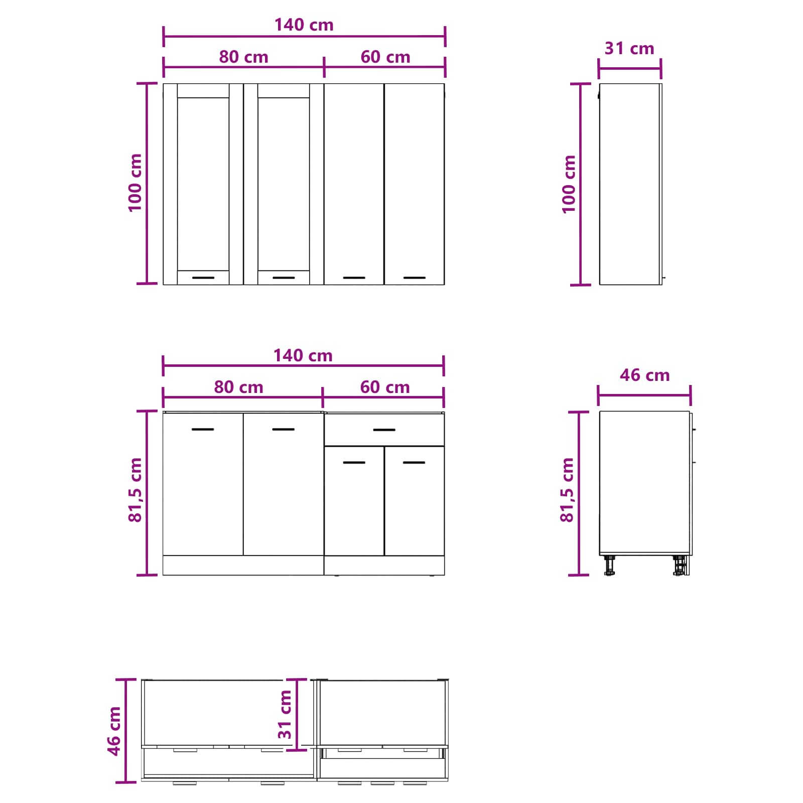 Keukenblok LYON 4 pcs Betongrijs Bewerkt hout – afbeelding 6
