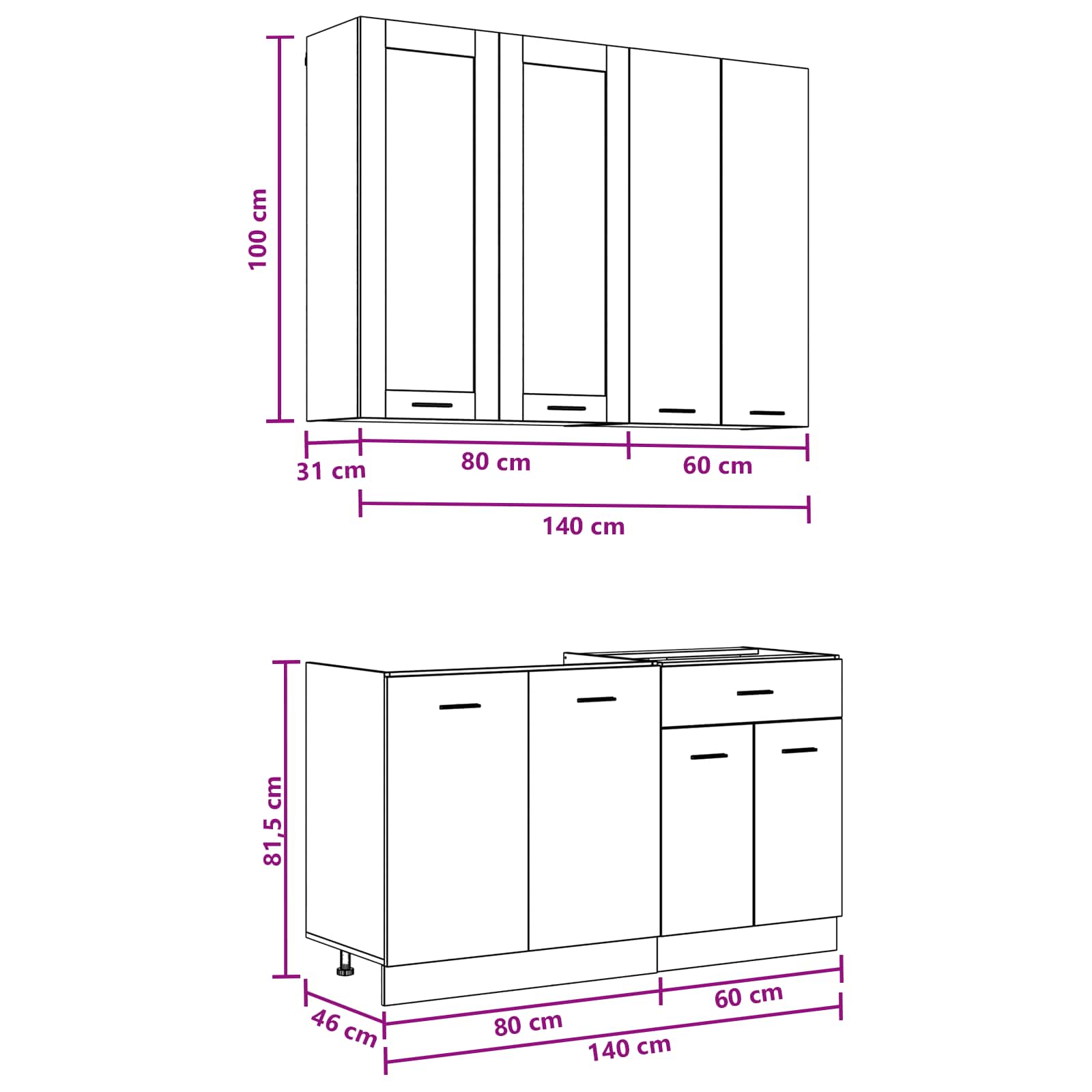 Keukenblok LYON 4 pcs Betongrijs Bewerkt hout – afbeelding 7