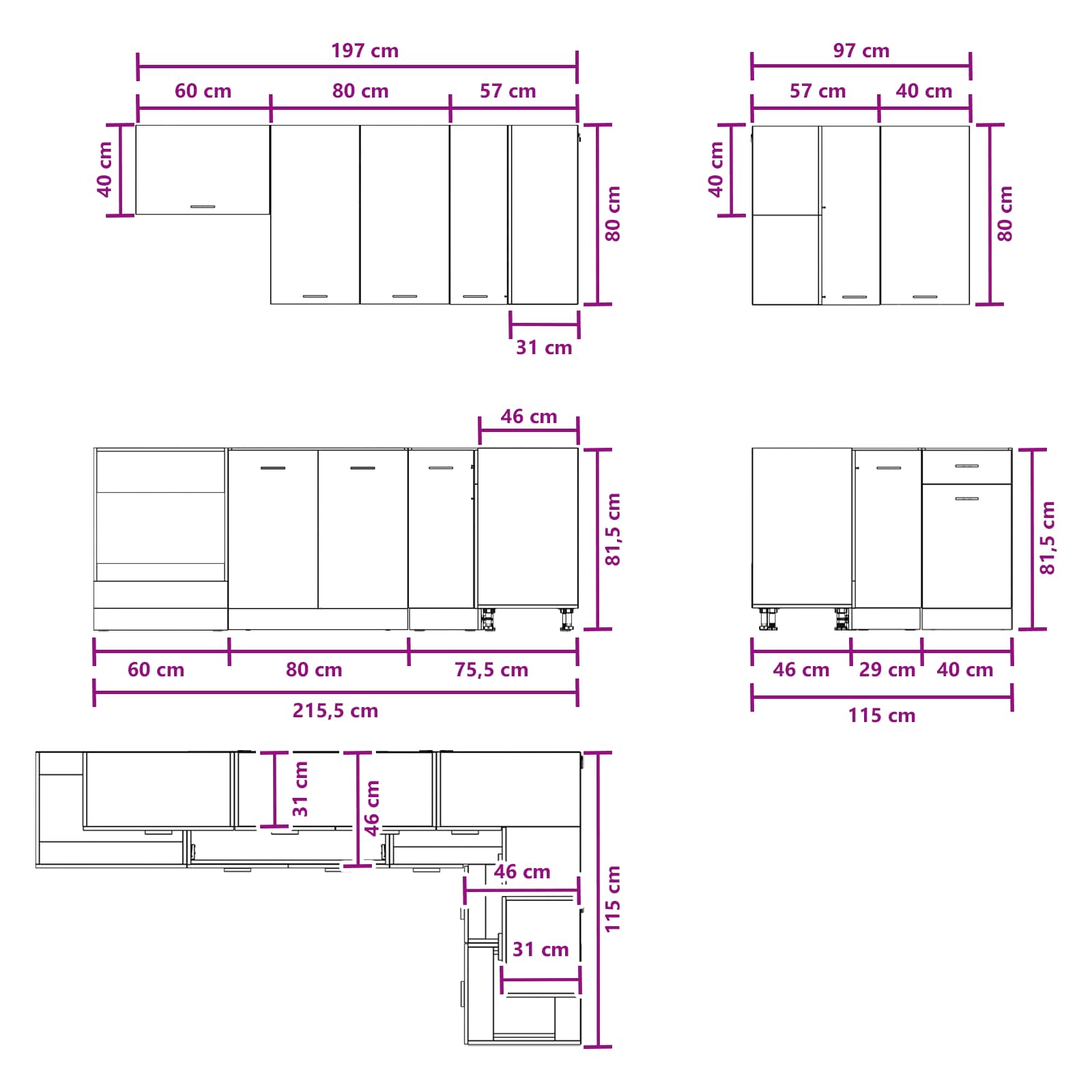 Keukenblok LYON 8 pcs Wit Bewerkt hout – afbeelding 8