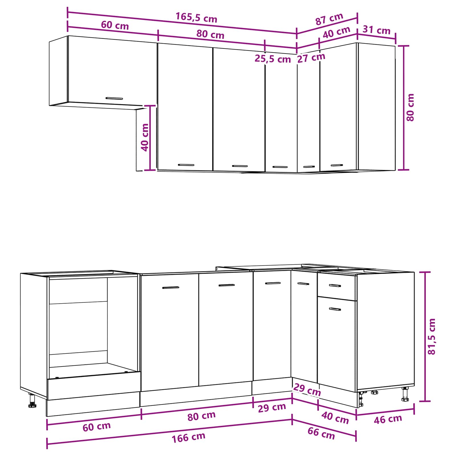 Keukenblok LYON 8 pcs Wit Bewerkt hout – afbeelding 9
