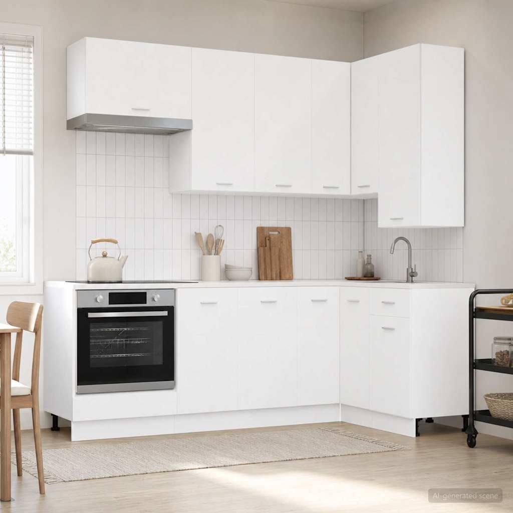 Keukenblok LYON 8 pcs Wit Bewerkt hout