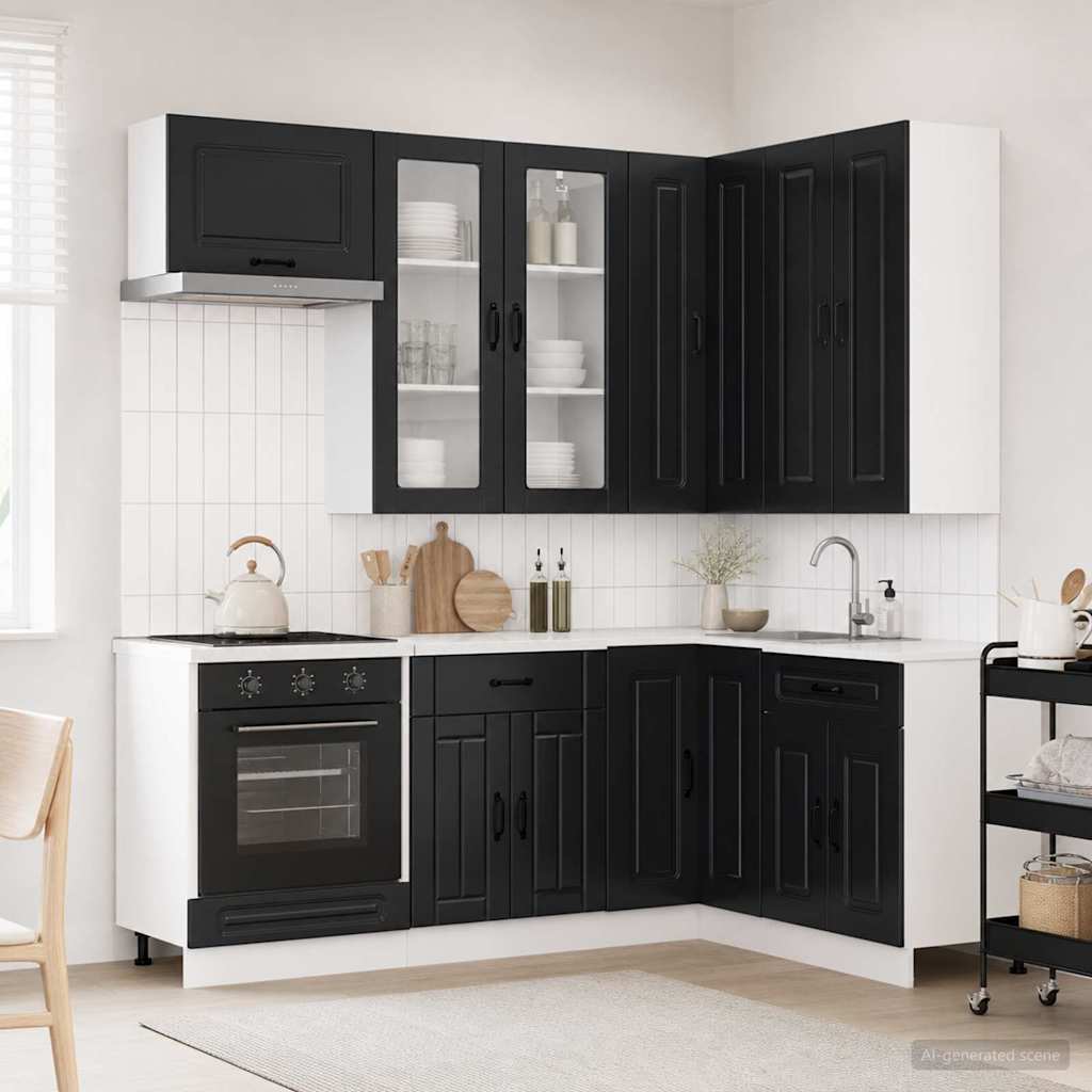 Keukenblok KALMAR 8 pcs Zwart Bewerkt hout