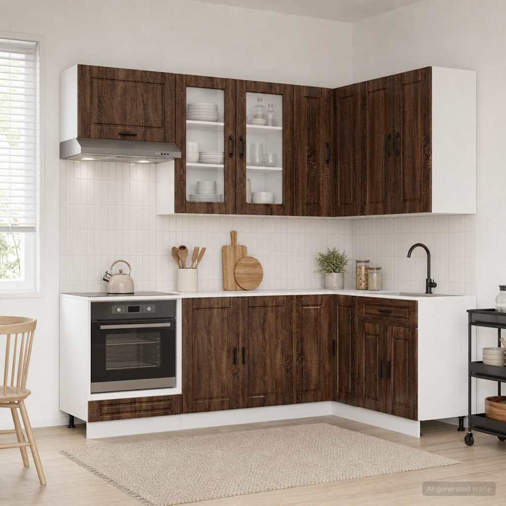 Keukenblok PORTO 8 pcs Bruin eiken Bewerkt hout