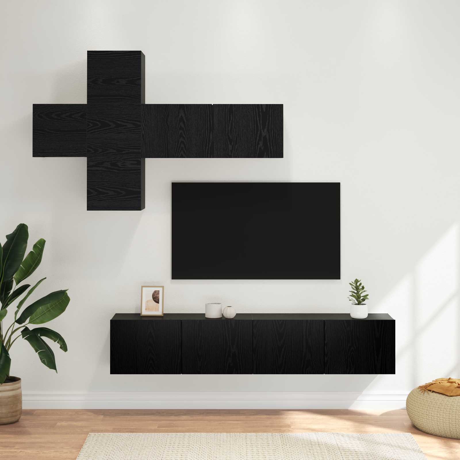 Tv-meubelset Wandgemonteerd 3 pcs Bewerkt hout – afbeelding 1