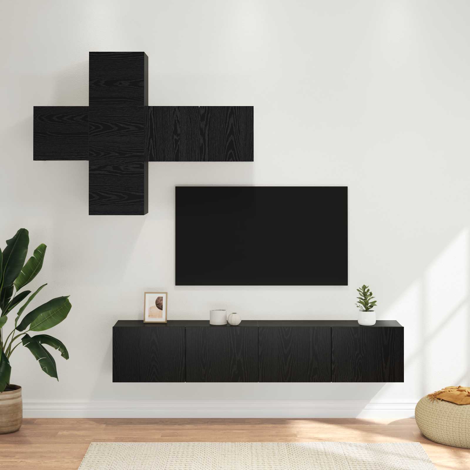 Tv-meubelset Wandgemonteerd 3 pcs Bewerkt hout – afbeelding 1