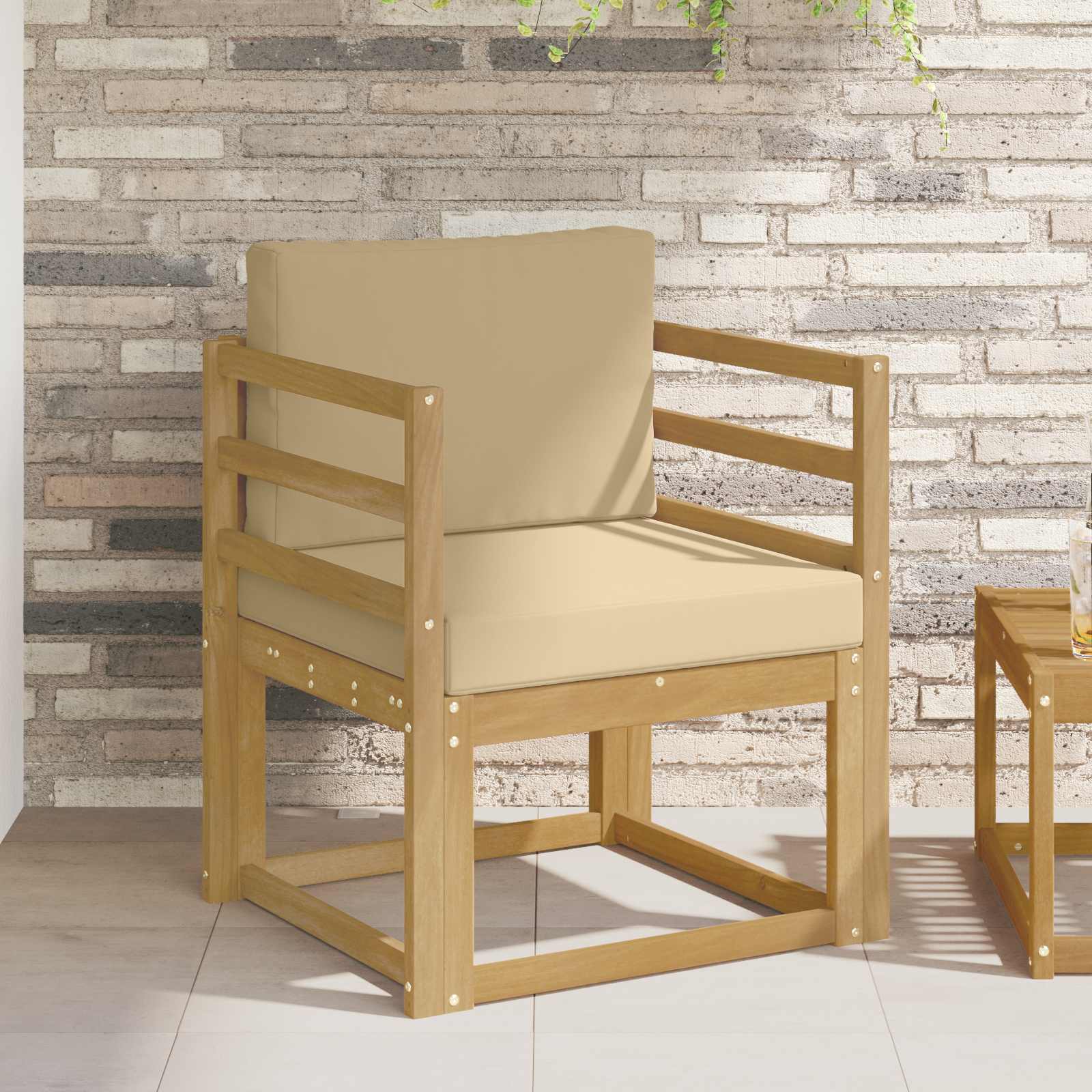 2 Stuk Buiten bankenset Polyester Wit en Beige – afbeelding 1
