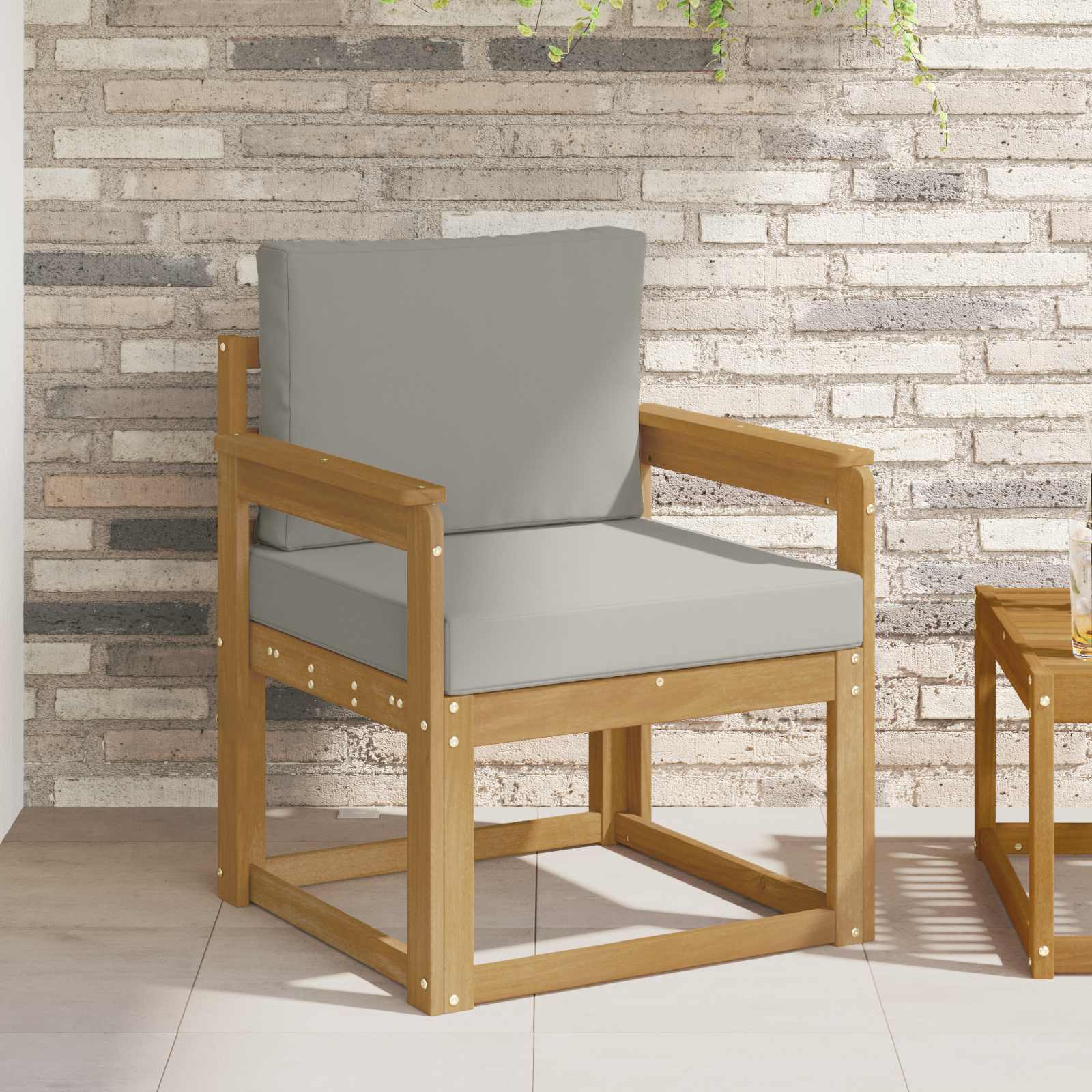 2 Stuk Buiten bankenset Polyester Wit en Lichtgrijs – afbeelding 1
