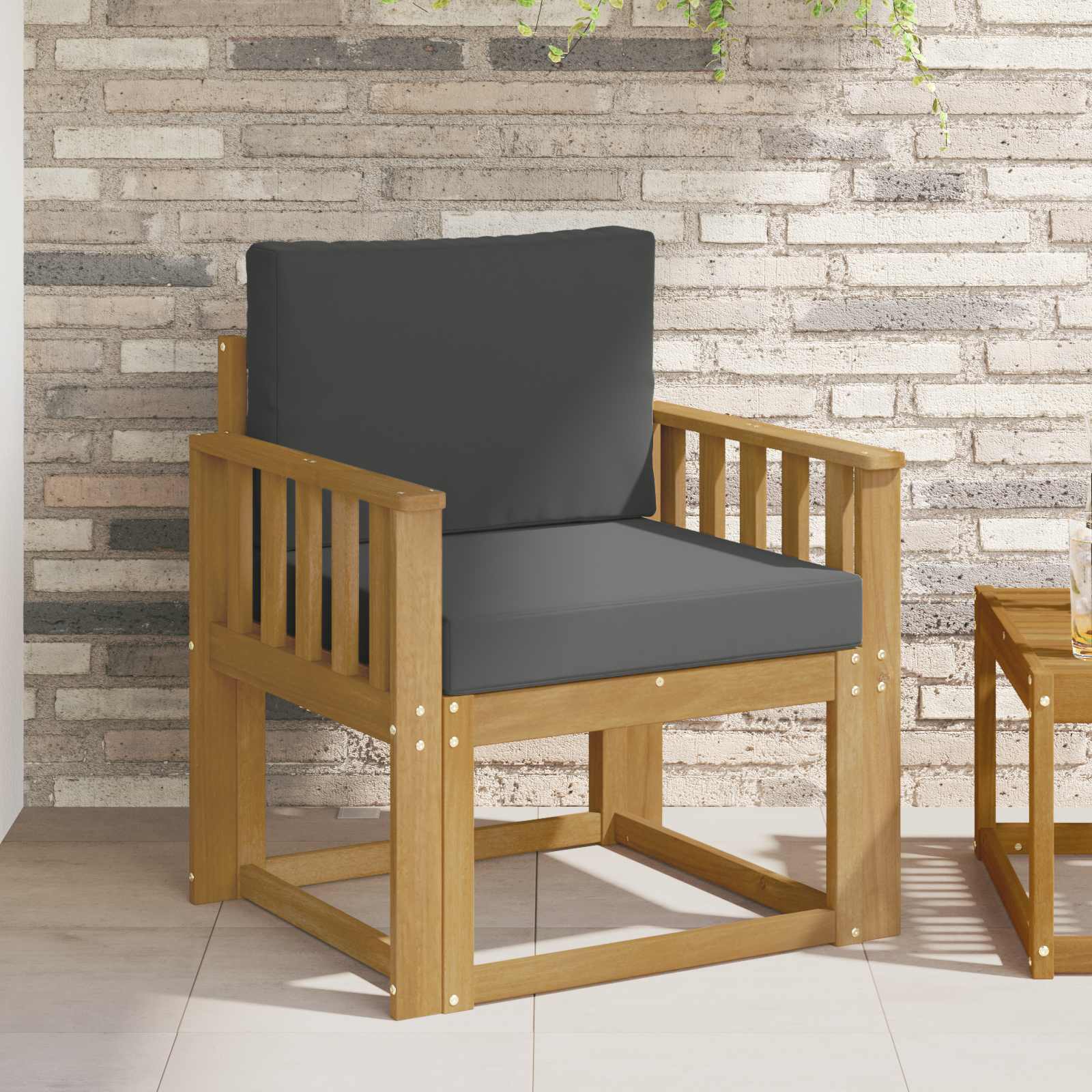 2 Stuk Buiten bankenset Polyester Wit en Anthraciet – afbeelding 1