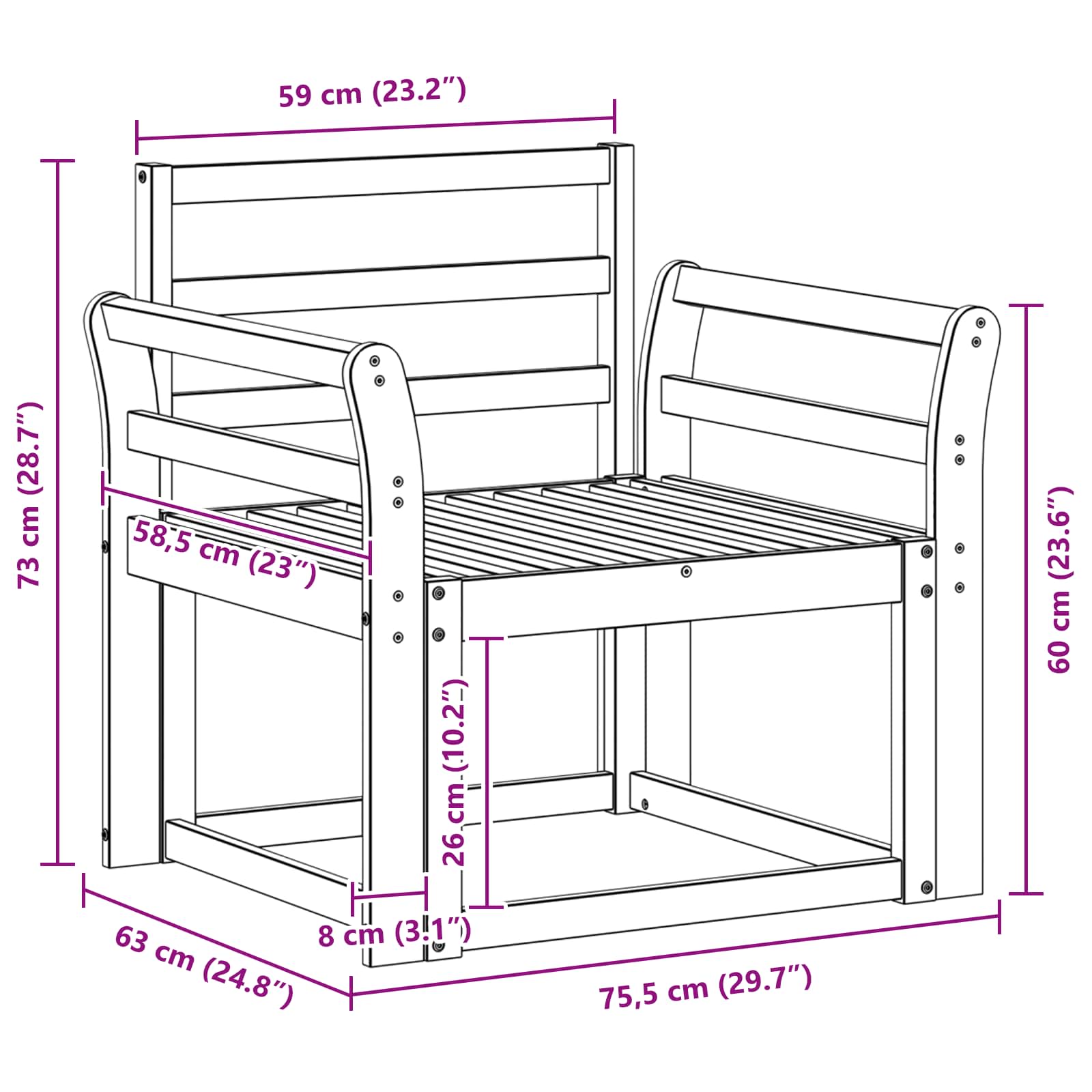Buiten bankenset Massief Acaciahout Wit – afbeelding 8