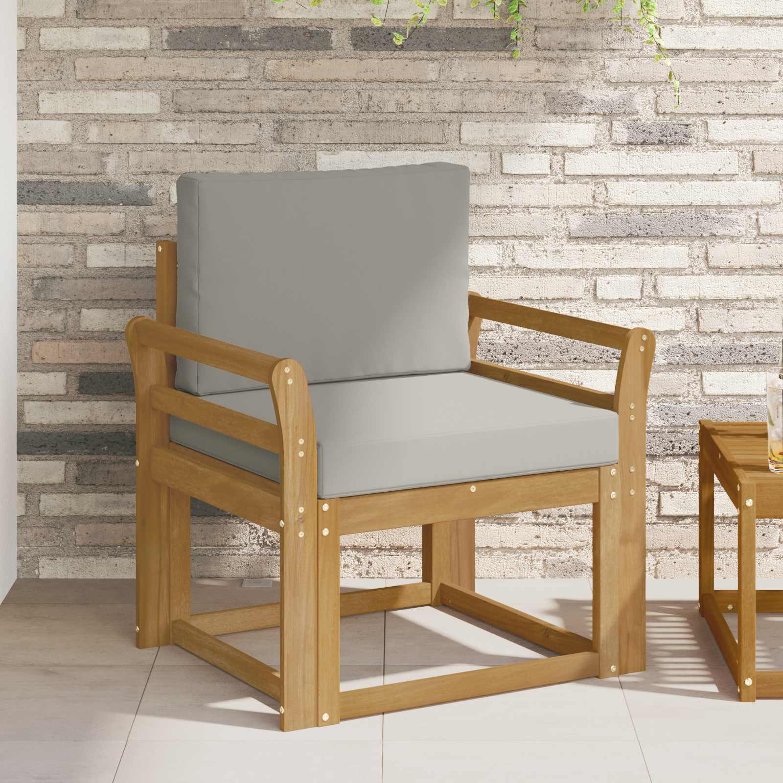 2 Stuk Buiten bankenset Polyester Wit en Lichtgrijs – afbeelding 1