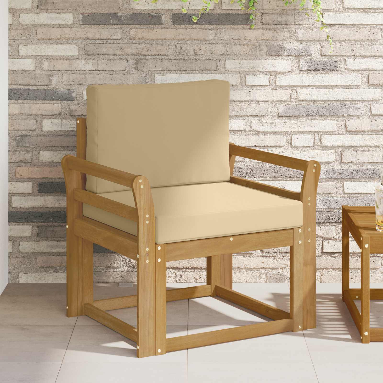 2 Stuk Buiten bankenset Polyester Wit en Beige – afbeelding 1