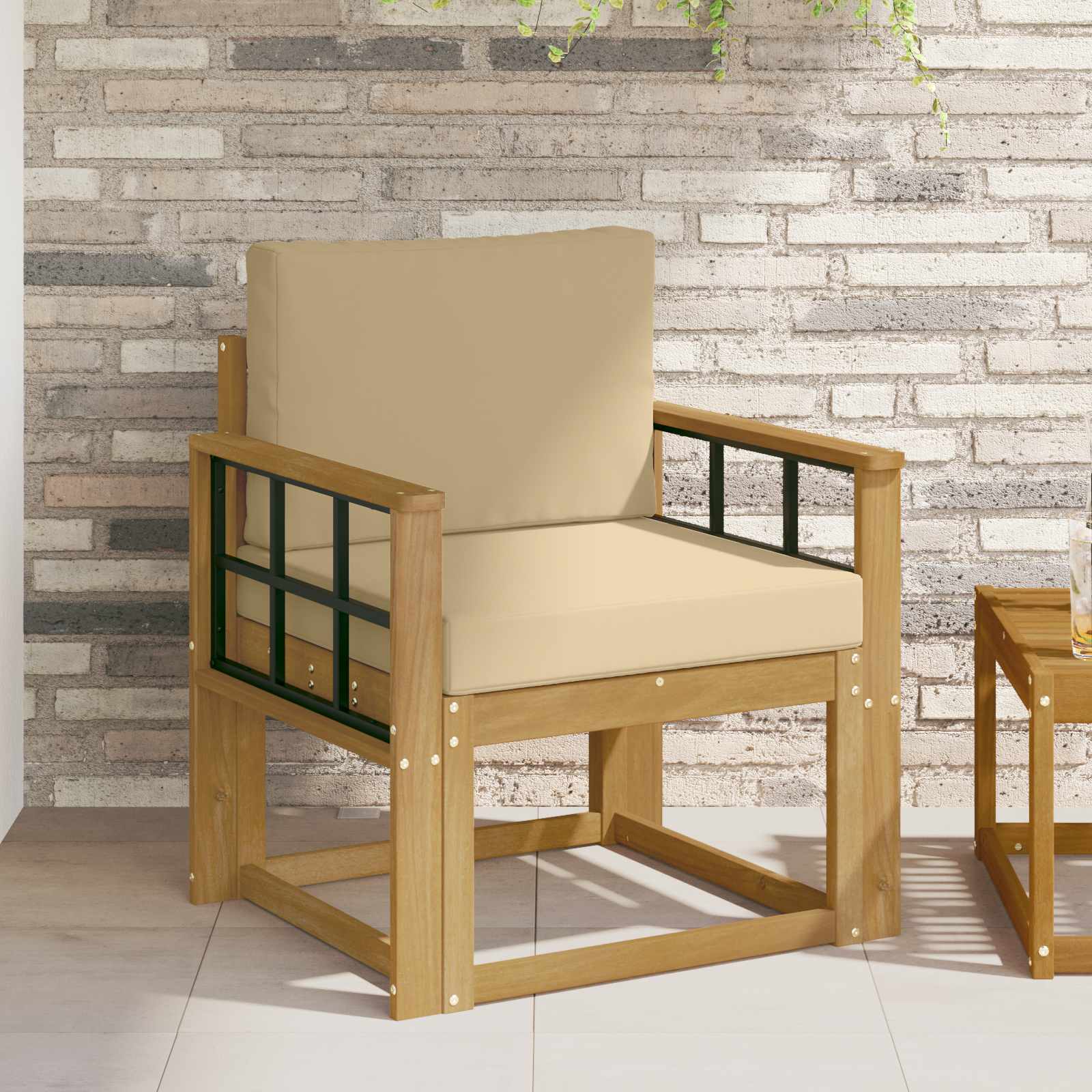 2 Stuk Buiten bankenset Polyester Wit en Beige – afbeelding 1
