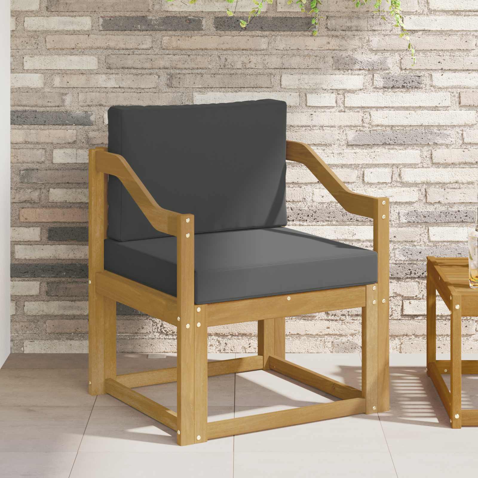2 Stuk Buiten bankenset Polyester Wit en Anthraciet – afbeelding 1