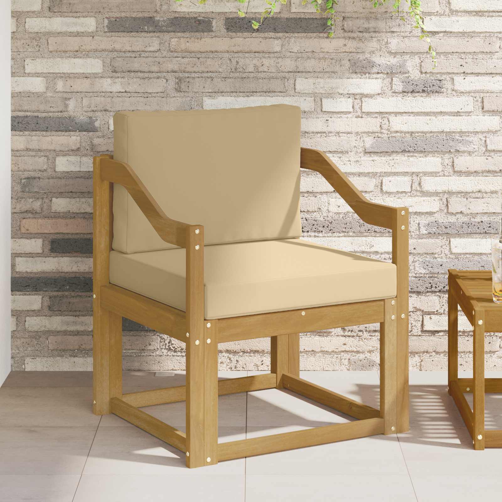 2 Stuk Buiten bankenset Polyester Wit en Beige – afbeelding 1