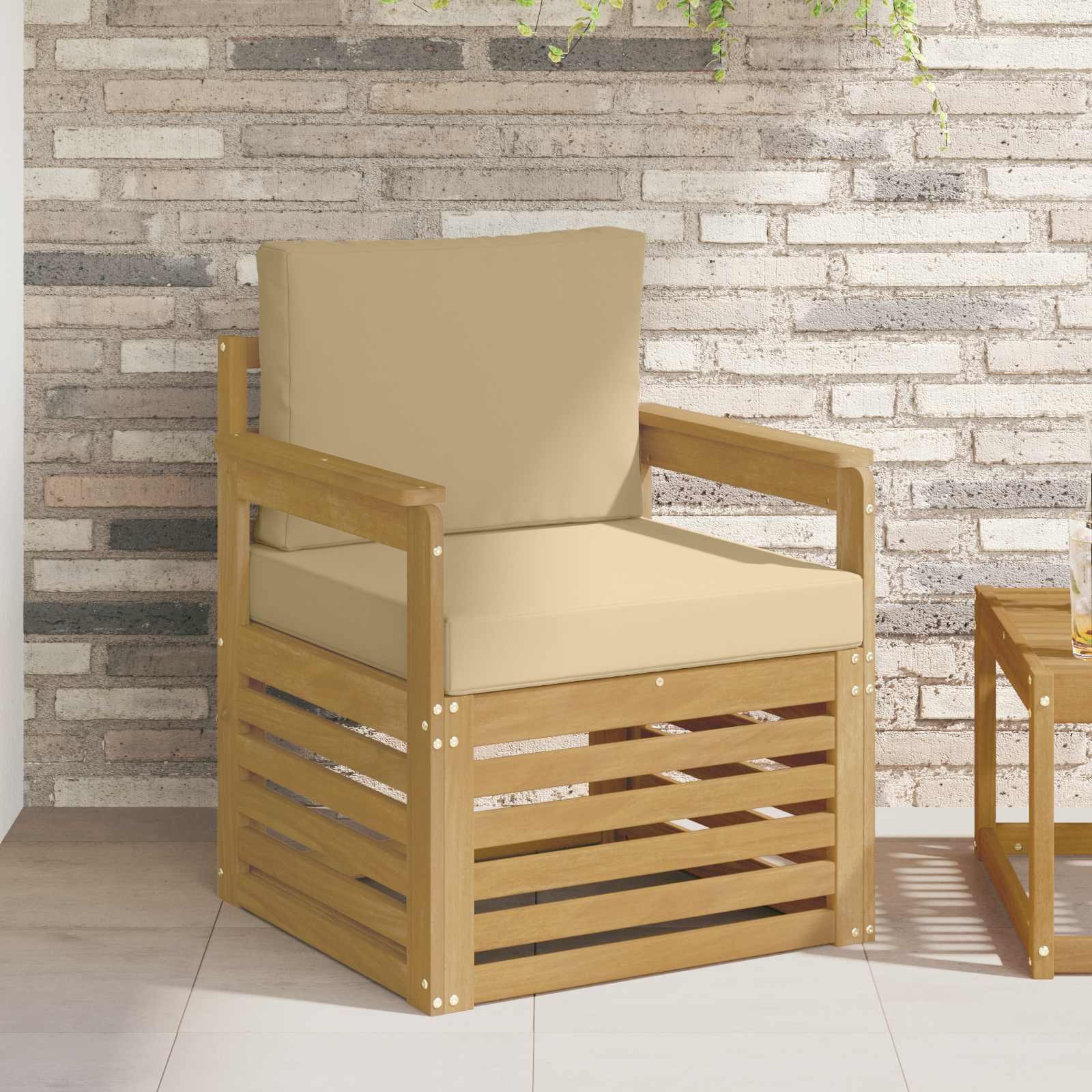 2 Stuk Buiten bankenset Polyester Wit en Beige – afbeelding 1