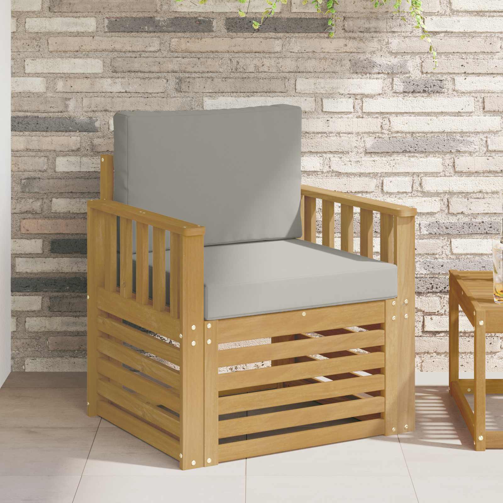 2 Stuk Buiten bankenset Polyester Wit en Lichtgrijs – afbeelding 1