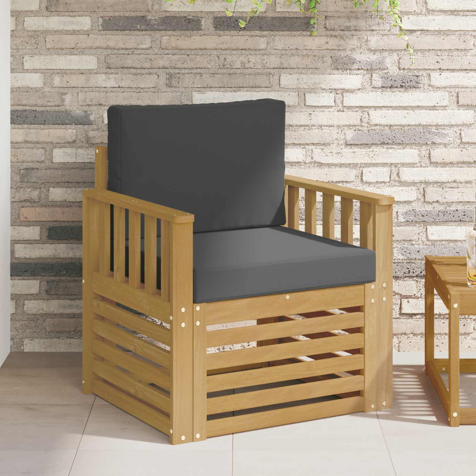 2 Stuk Buiten bankenset Polyester Wit en Anthraciet – afbeelding 1
