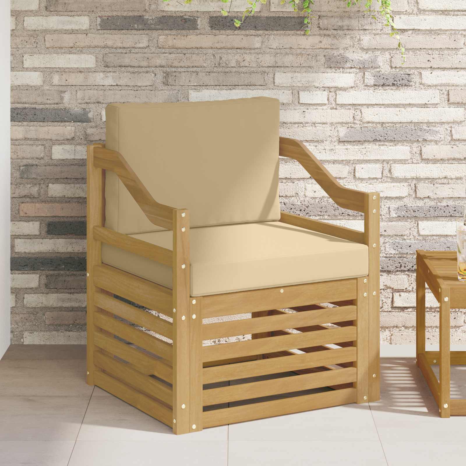 Tuinbank Polyester wit en beige – afbeelding 1