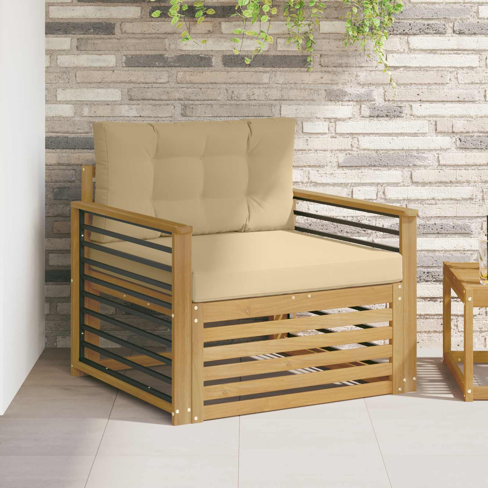 Tuinbank Polyester wit en beige – afbeelding 1