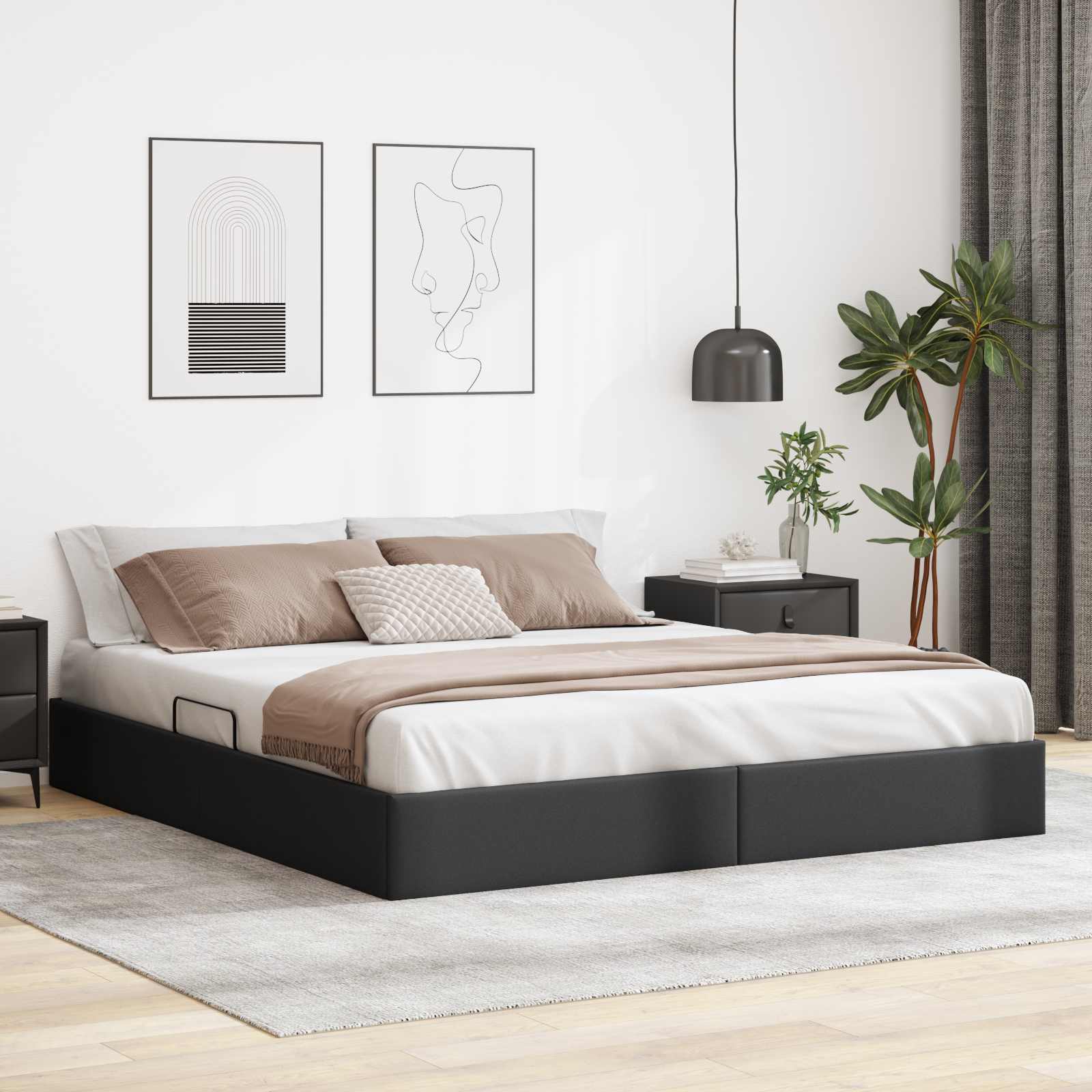 Ottoman Bedframe met opslag Zwart 160 x 200 cm Nep Leer