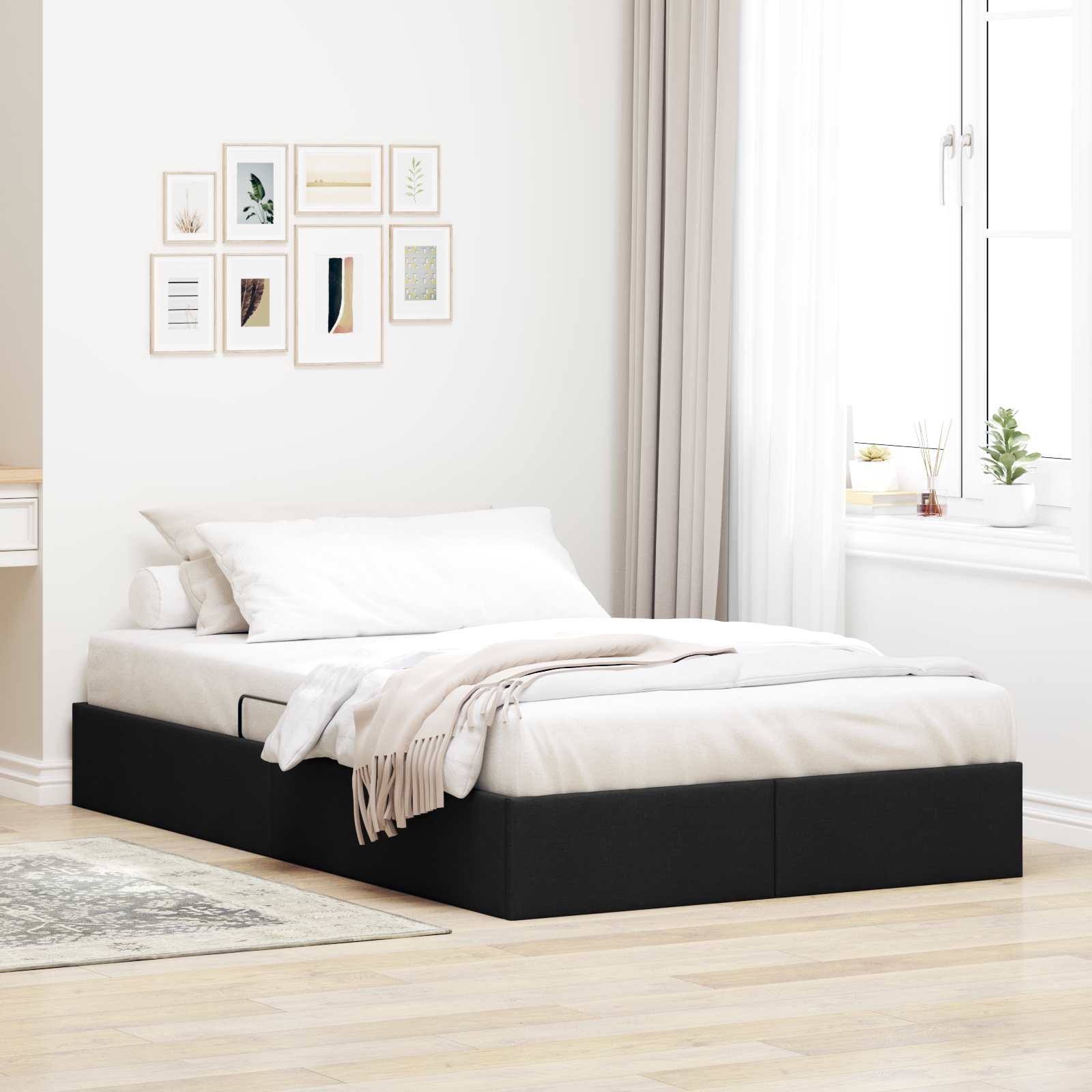 Ottoman Bedframe met opslag Zwart 120 x 200 cm Stof