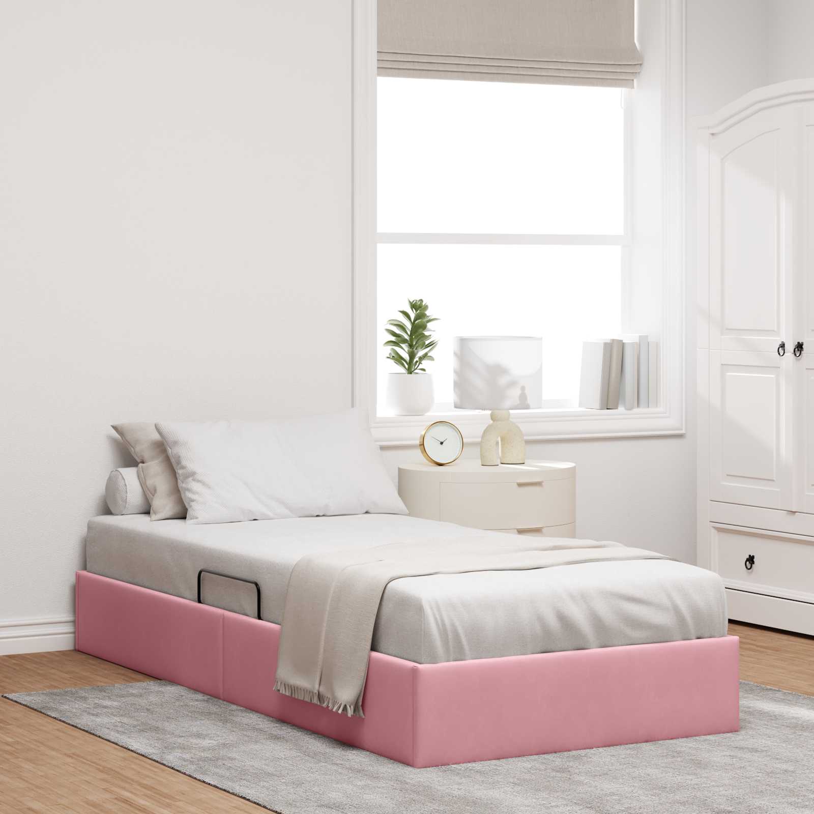 Ottoman Bedframe met opslag Roze 90 x 190 cm Fluweel – afbeelding 1