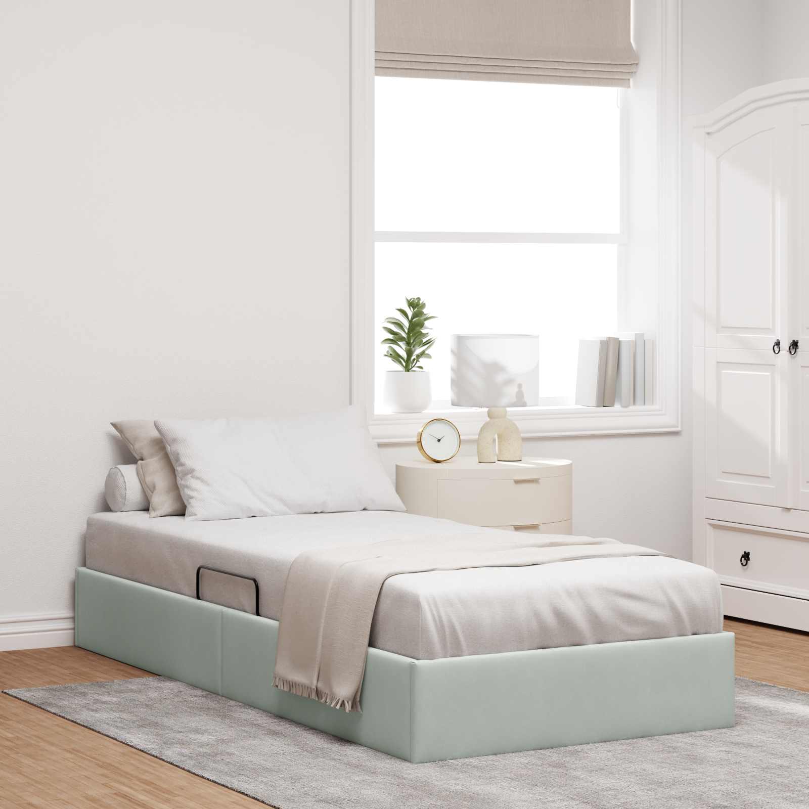 Ottoman Bedframe met opslag Lichtgrijs 90 x 200 cm Fluweel – afbeelding 1