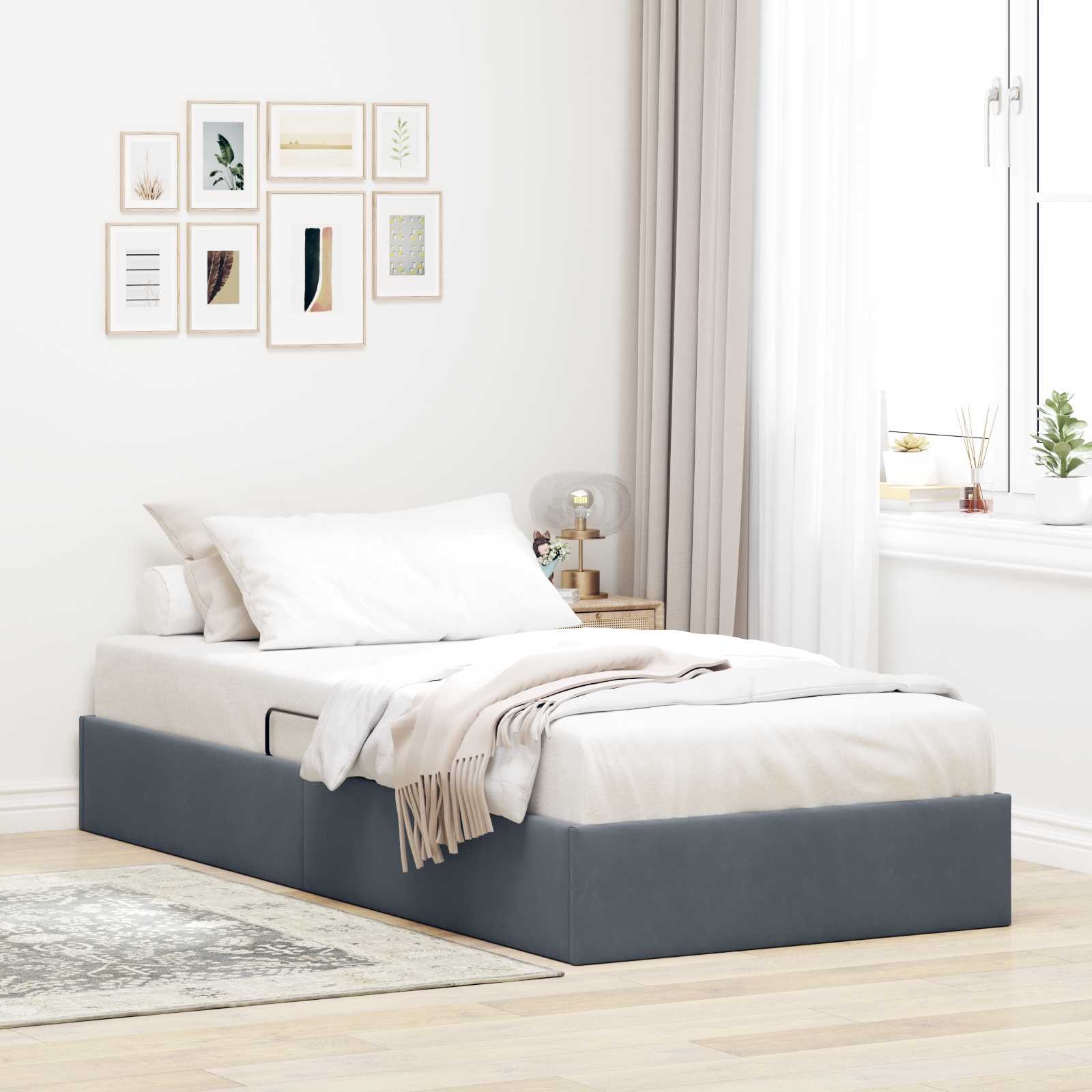 Ottoman Bedframe met opslag Donkergrijs 90 x 200 cm Fluweel – afbeelding 1