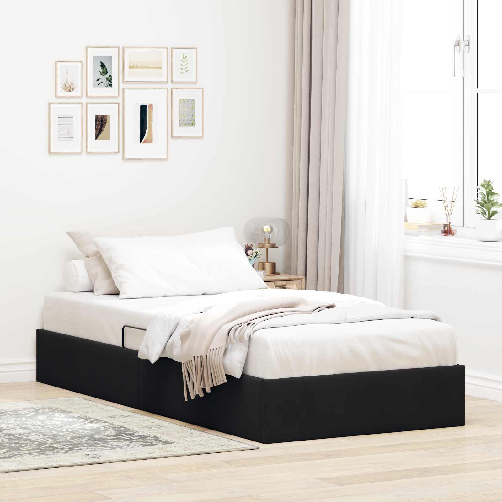 Ottoman Bedframe met opslag Zwart 100 x 200 cm Fluweel – afbeelding 1